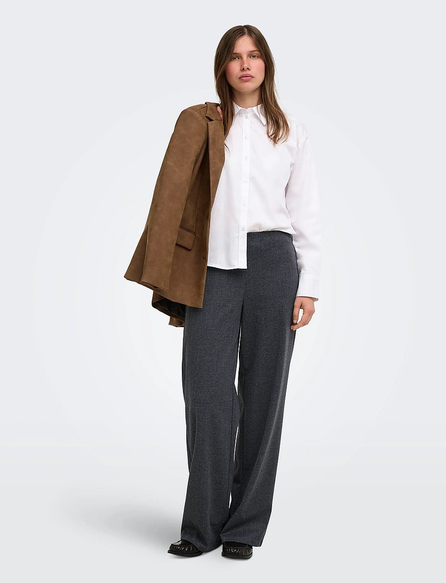 ONLY - ONLBREMEN MW HERRINGBONE WIDE PANT PNT - dark grey melange - 4