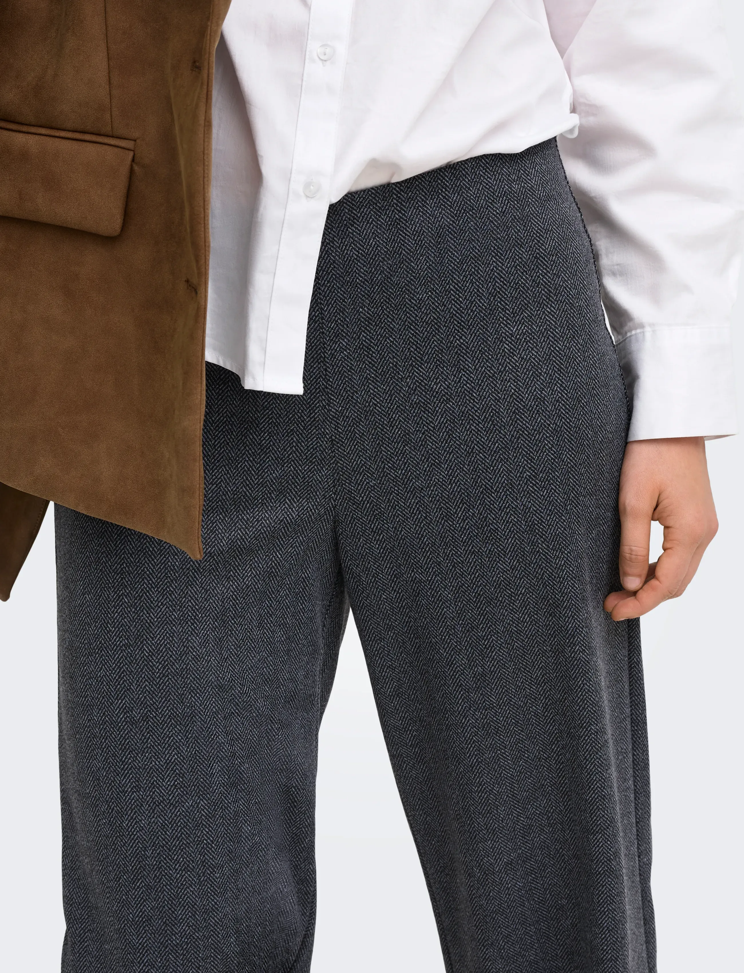 ONLY - ONLBREMEN MW HERRINGBONE WIDE PANT PNT - dark grey melange - 5