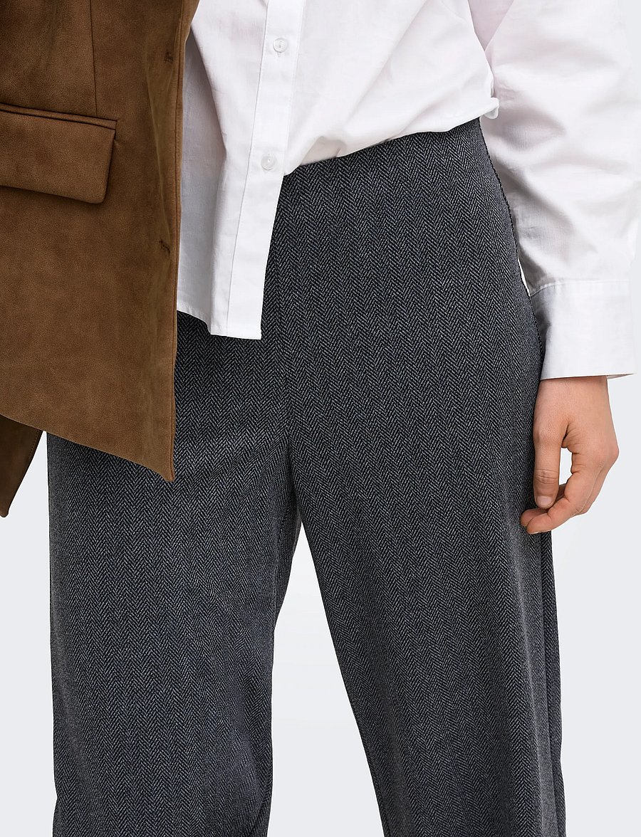 ONLY - ONLBREMEN MW HERRINGBONE WIDE PANT PNT - dark grey melange - 5