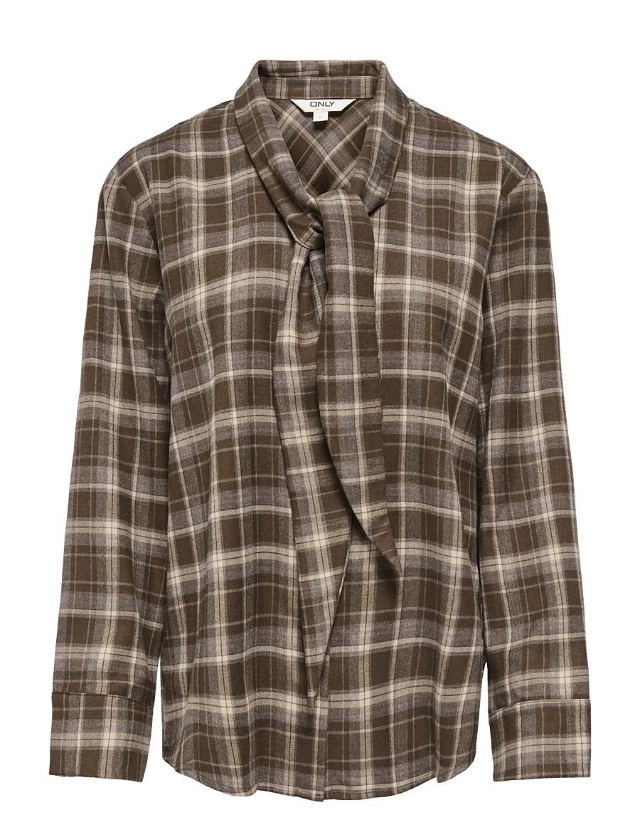 ONLY - ONLGUKA L/S TIE ASSY CHECK SHIRT WVN - långärmade skjortor - slate black - 1