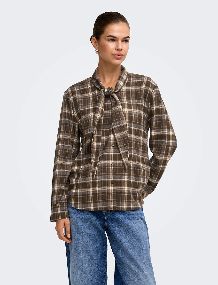 ONLY - ONLGUKA L/S TIE ASSY CHECK SHIRT WVN - långärmade skjortor - slate black - 0