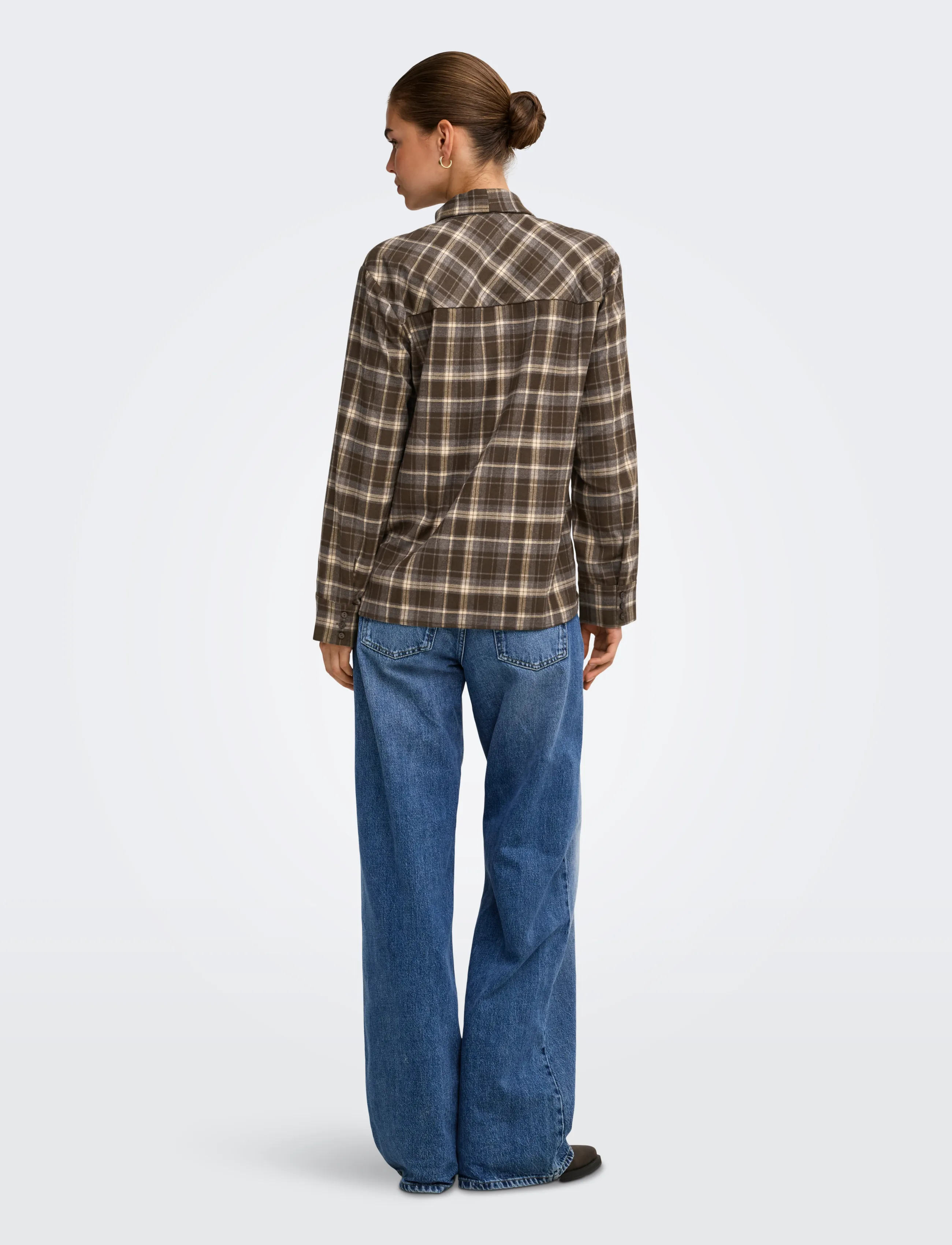 ONLY - ONLGUKA L/S TIE ASSY CHECK SHIRT WVN - långärmade skjortor - slate black - 3
