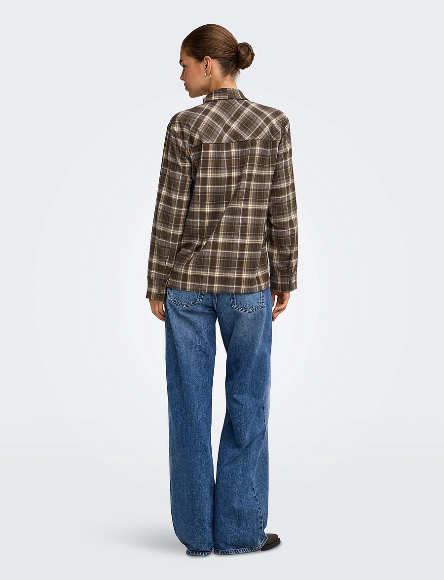 ONLY - ONLGUKA L/S TIE ASSY CHECK SHIRT WVN - långärmade skjortor - slate black - 3