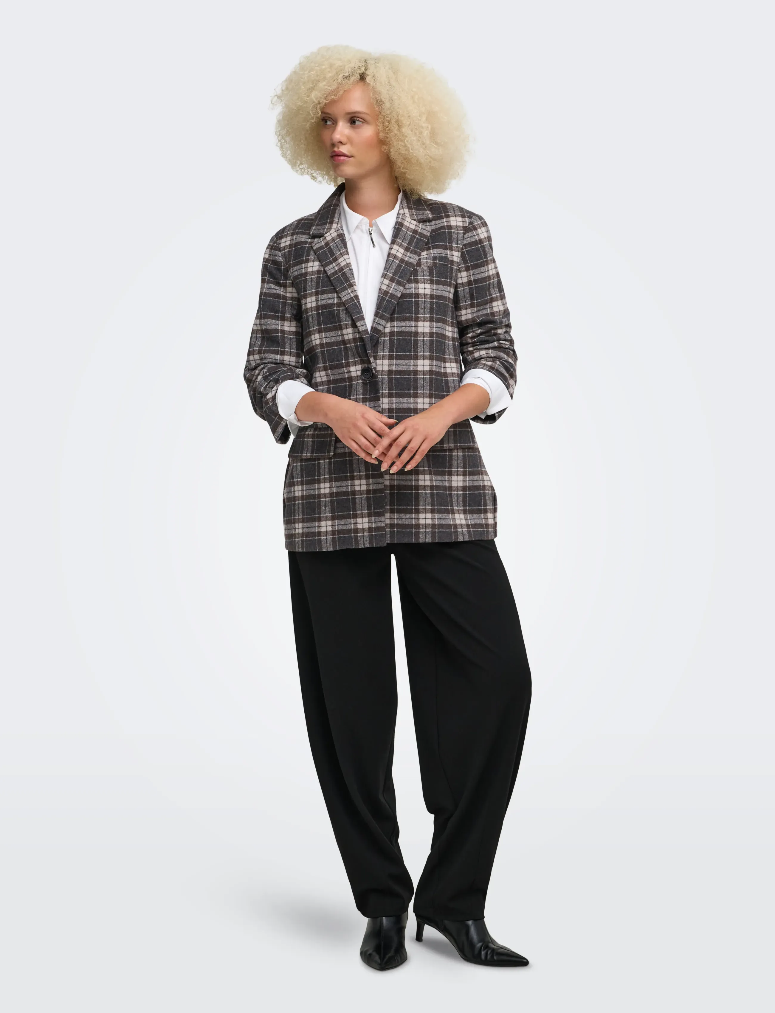 ONLY - ONLNOELIA-CHELSEA L/S CHECK BLAZER TLR - single breasted blazers - black - 4