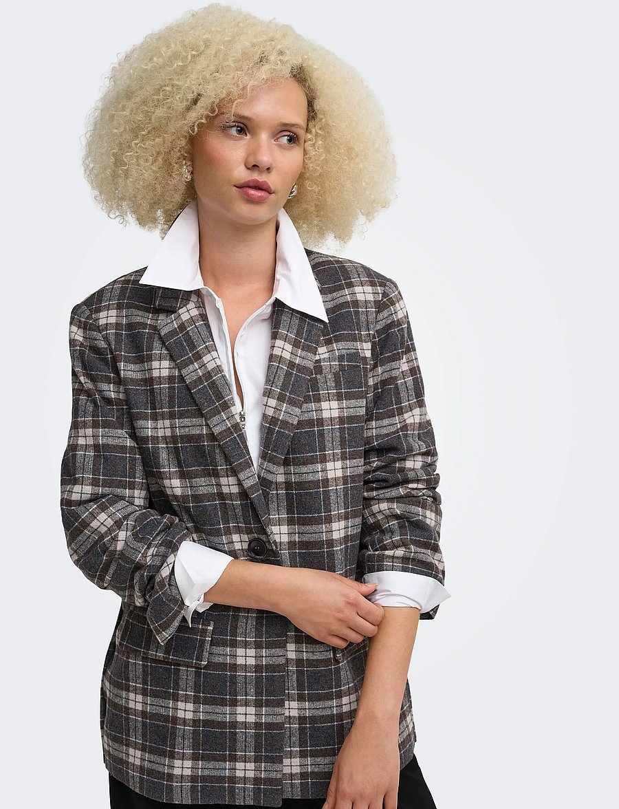 ONLY - ONLNOELIA-CHELSEA L/S CHECK BLAZER TLR - single breasted blazers - black - 5