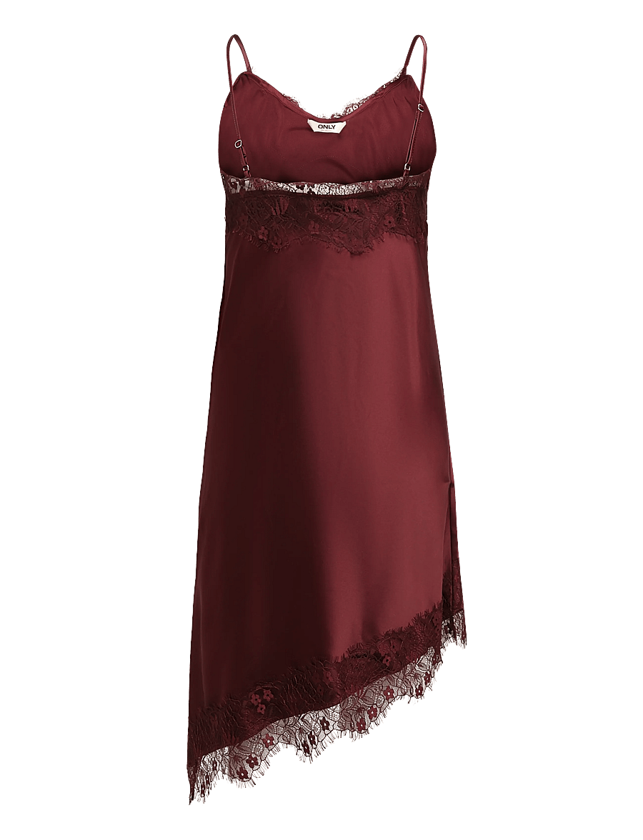 ONLY - ONLINDONA STRAP SATIN LACE DRESS WVN - slipklänningar - oxblood red - 2