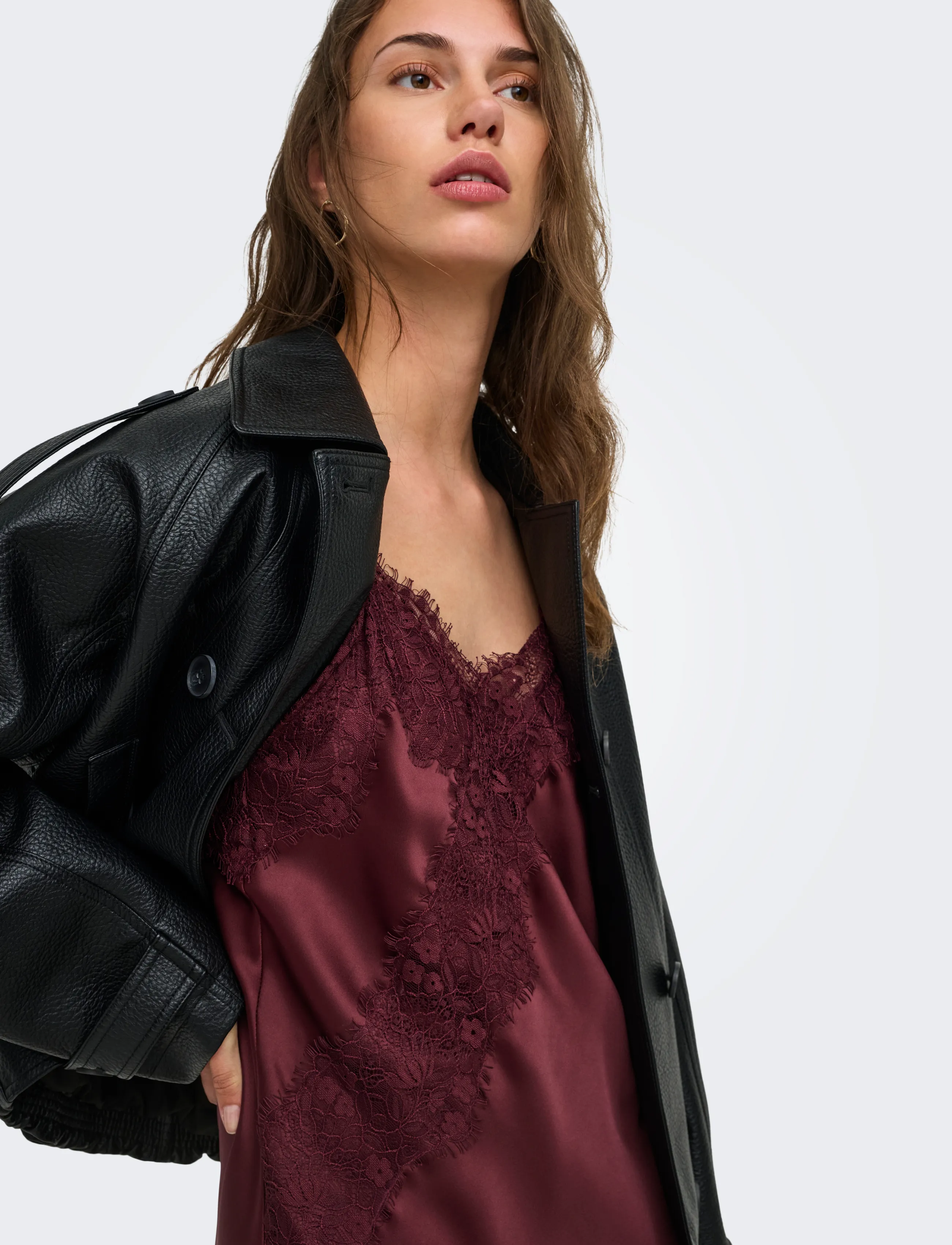 ONLY - ONLINDONA STRAP SATIN LACE DRESS WVN - slipklänningar - oxblood red - 5