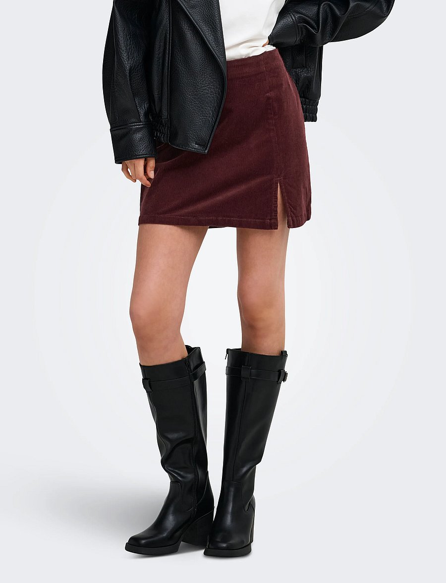 ONLY - ONLFLORA HW CORD SHORT SLIT SKIRT PNT - korta kjolar - rum raisin - 0