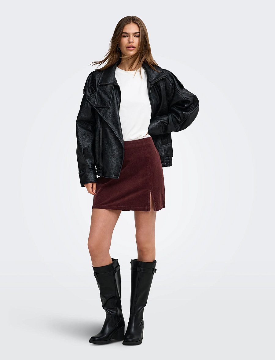 ONLY - ONLFLORA HW CORD SHORT SLIT SKIRT PNT - korta kjolar - rum raisin - 4