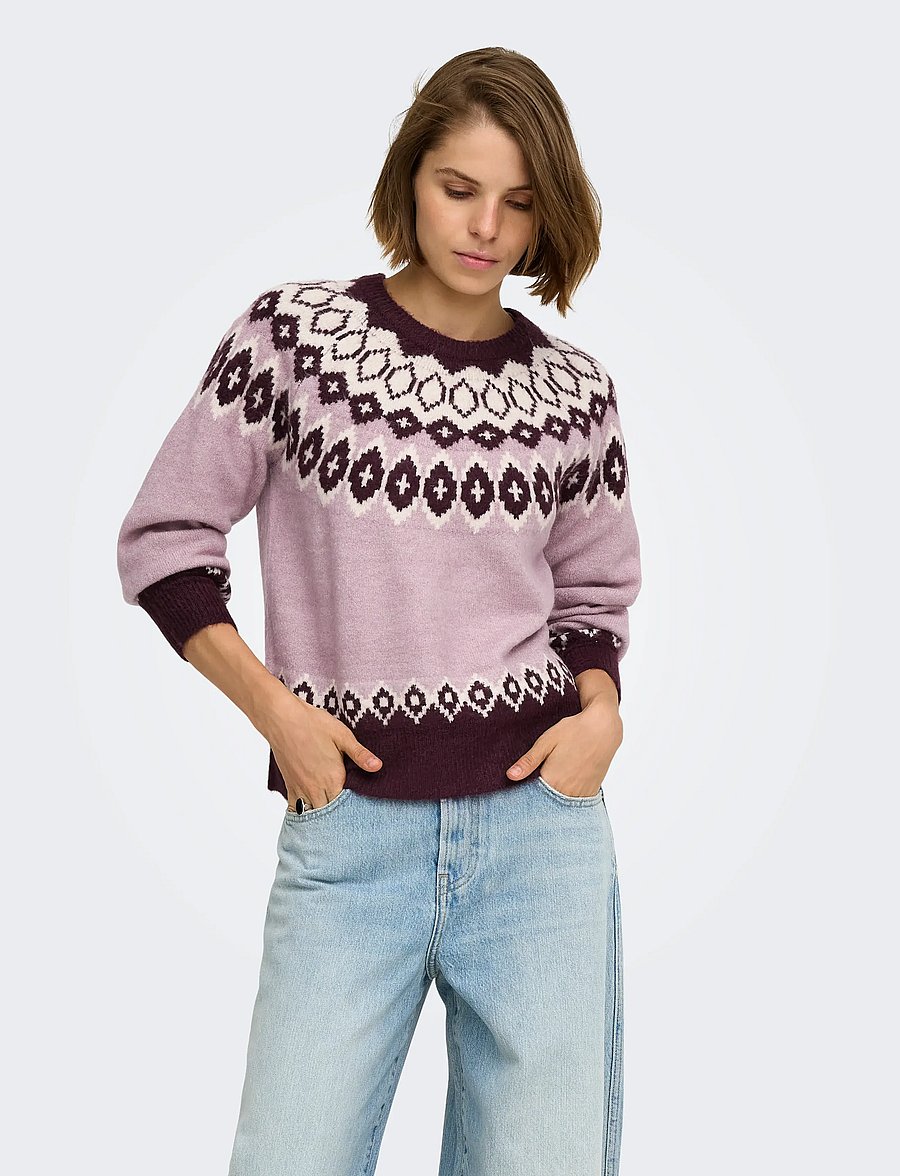 ONLY - ONLRUSTY LS FAIR ISLE O-NECK BF KNT - stickade tröjor - fig - 0