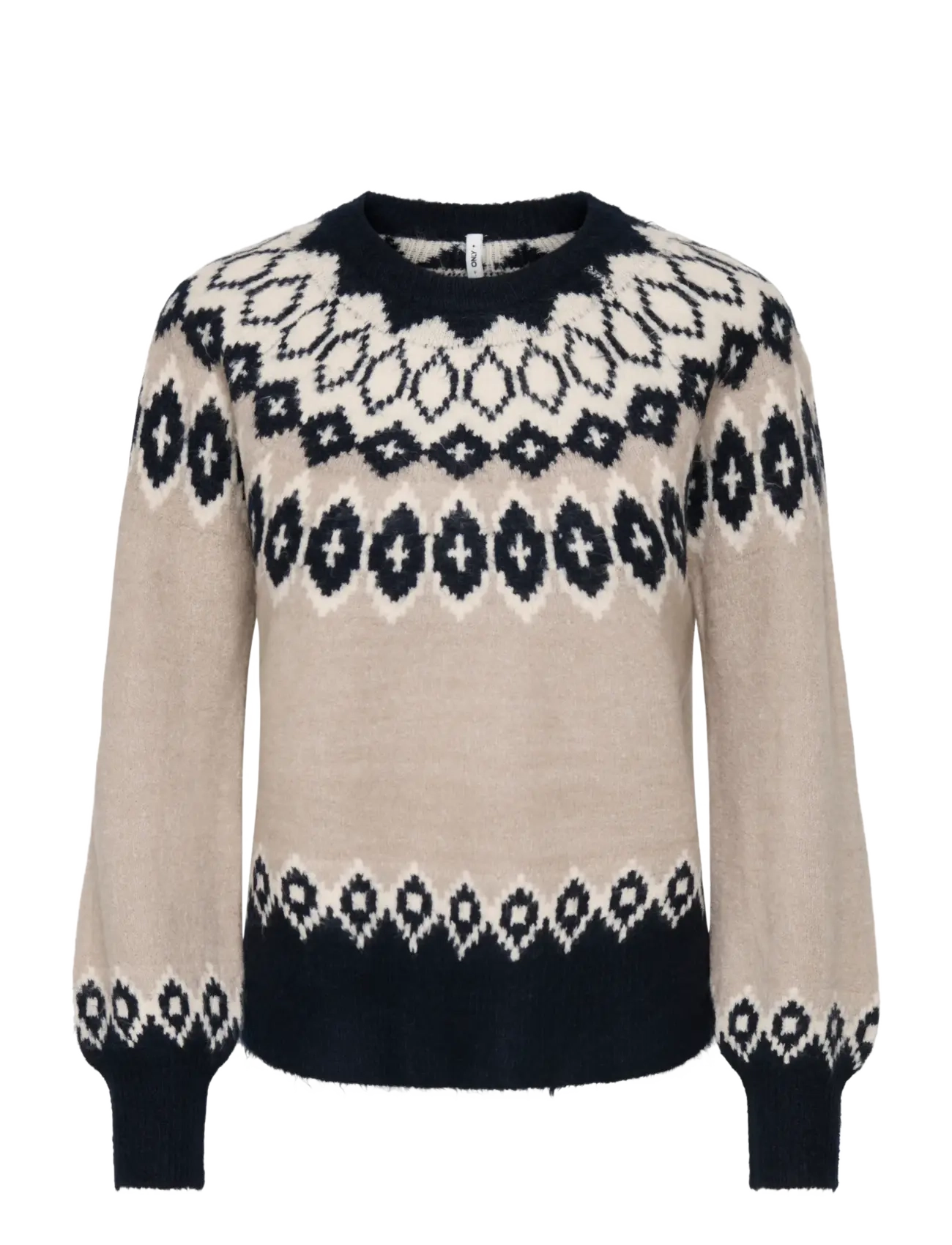 ONLY ONLRUSTY LS FAIR ISLE O-NECK BF KNT - Riided - NIGHT SKY / beige