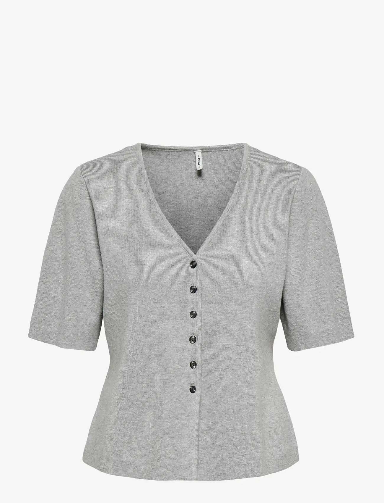 ONLY - ONLLUCY SS V-NECK BUTTON EX KNT - cardigans - light grey melange - 1