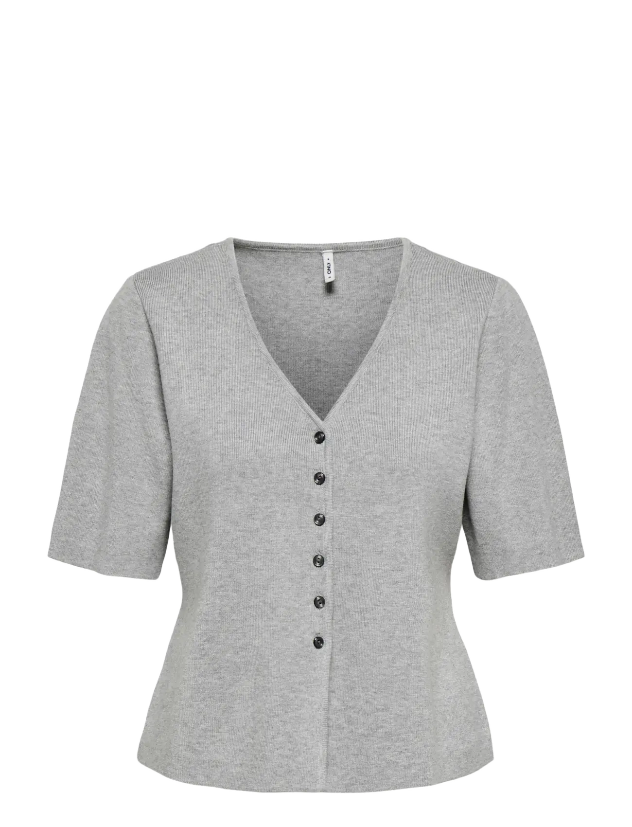 ONLY ONLLUCY SS V-NECK BUTTON EX KNT - Kläder - LIGHT GREY MELANGE / grey
