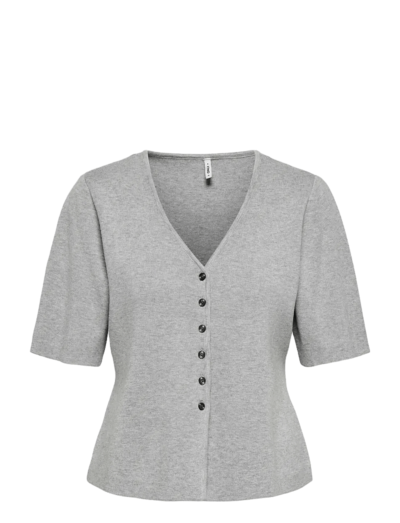ONLY - ONLLUCY SS V-NECK BUTTON EX KNT - cardigans - light grey melange - 1