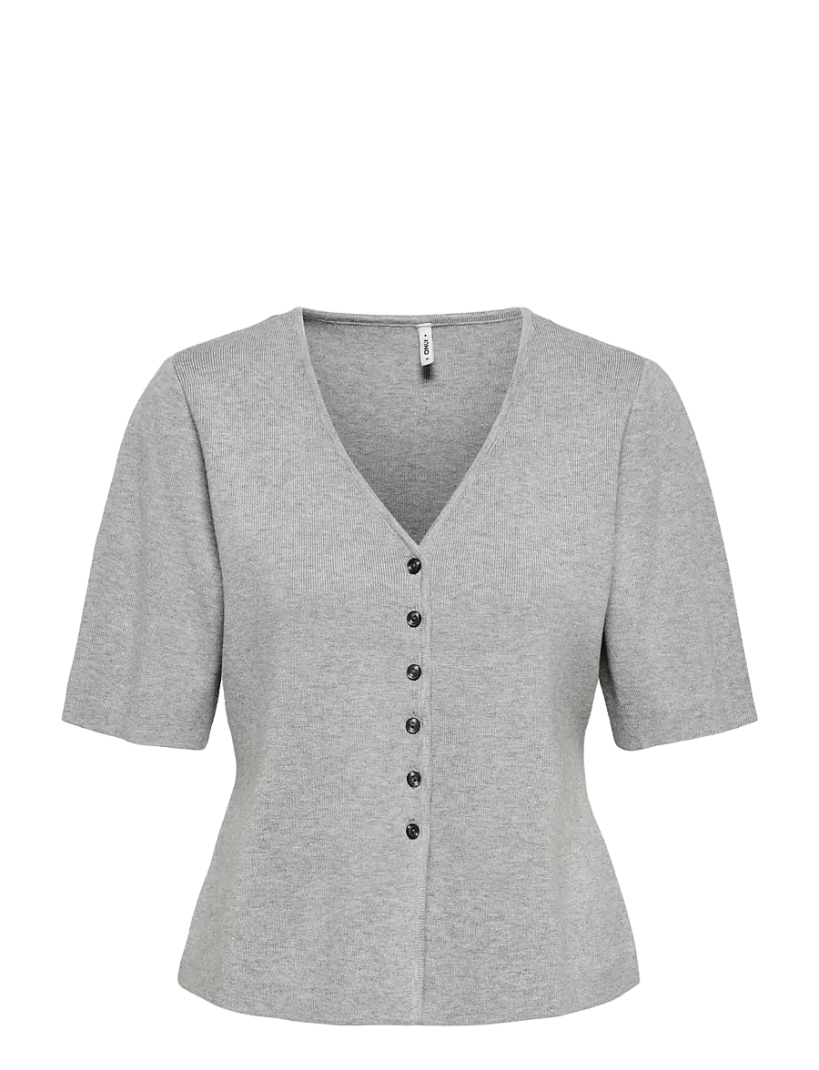ONLY - ONLLUCY SS V-NECK BUTTON EX KNT - strickjacken - light grey melange - 1