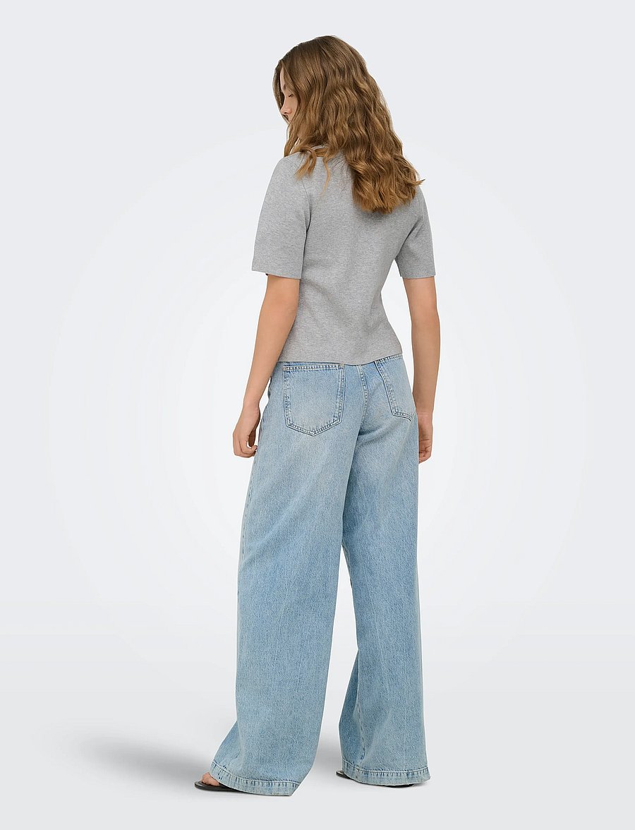 ONLY - ONLLUCY SS V-NECK BUTTON EX KNT - strickjacken - light grey melange - 3