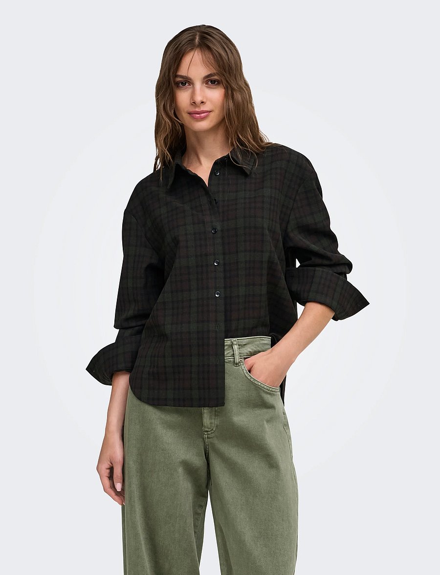ONLY - ONLRILEY-VANJA L/S CHECK SHIRT PNT - coffee bean - 0