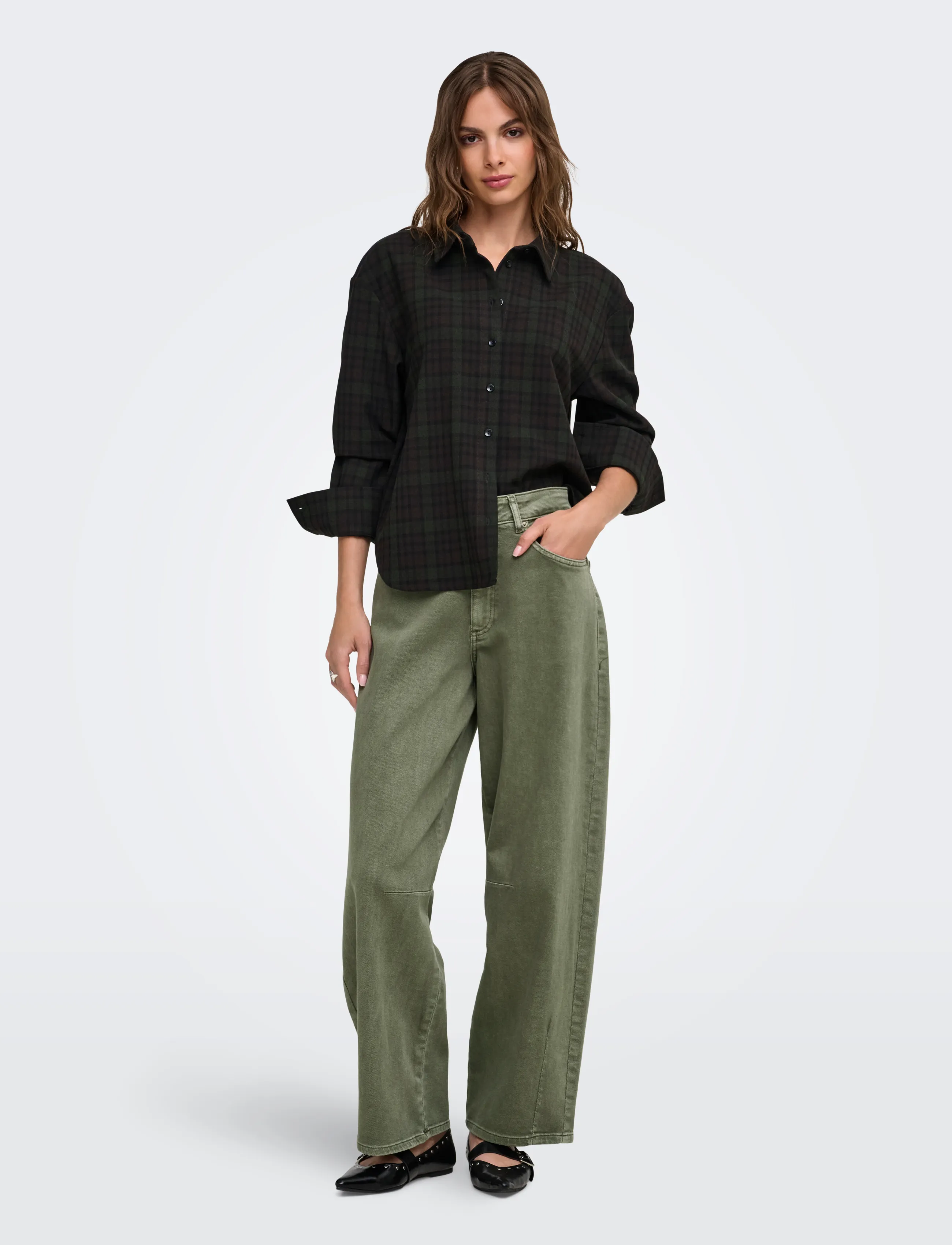 ONLY - ONLRILEY-VANJA L/S CHECK SHIRT PNT - coffee bean - 4