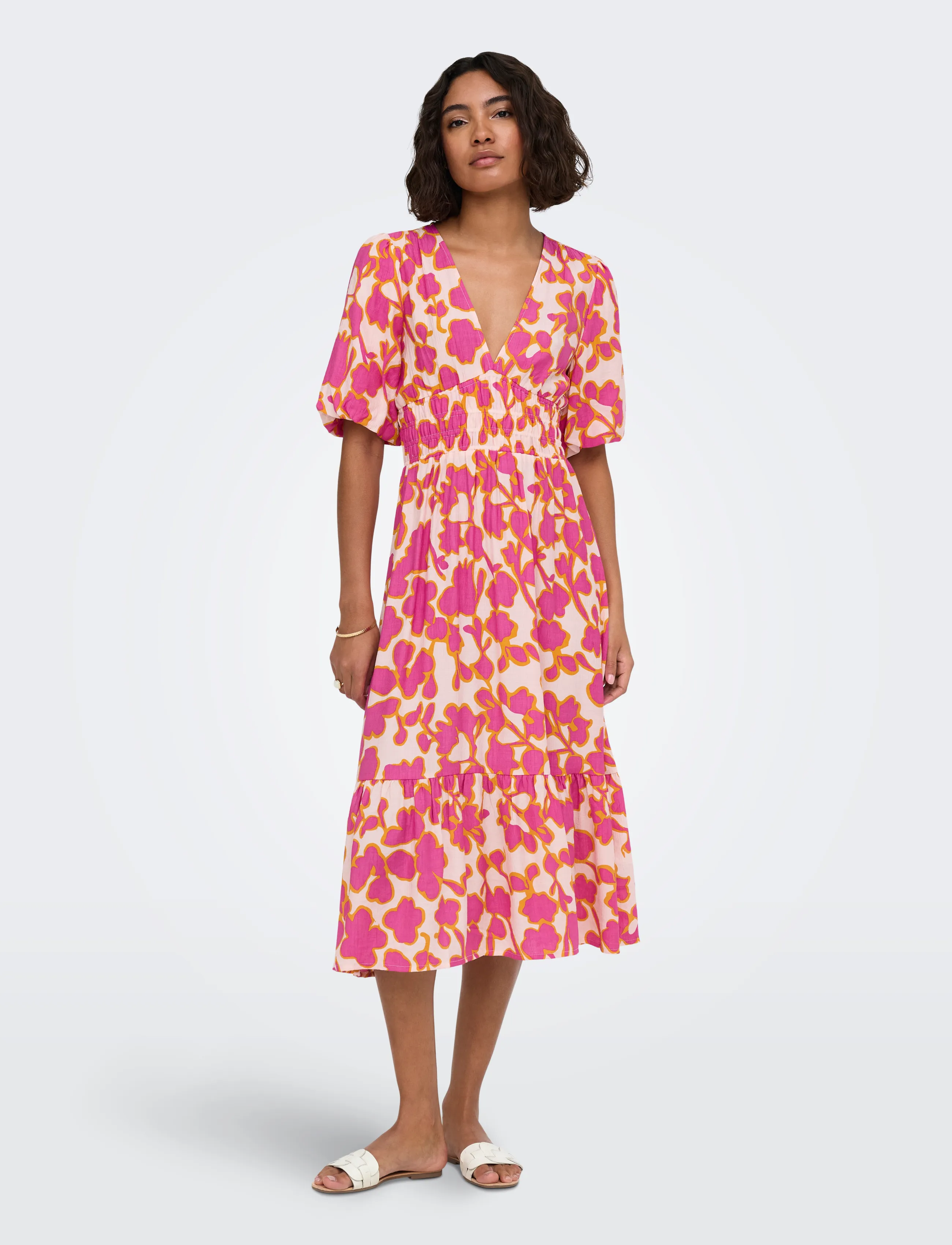 ONLY ONLAURI MIKASI S/S MIDI DRESS WVV EX - Kjoler - CLOUD DANCER / pink/rose