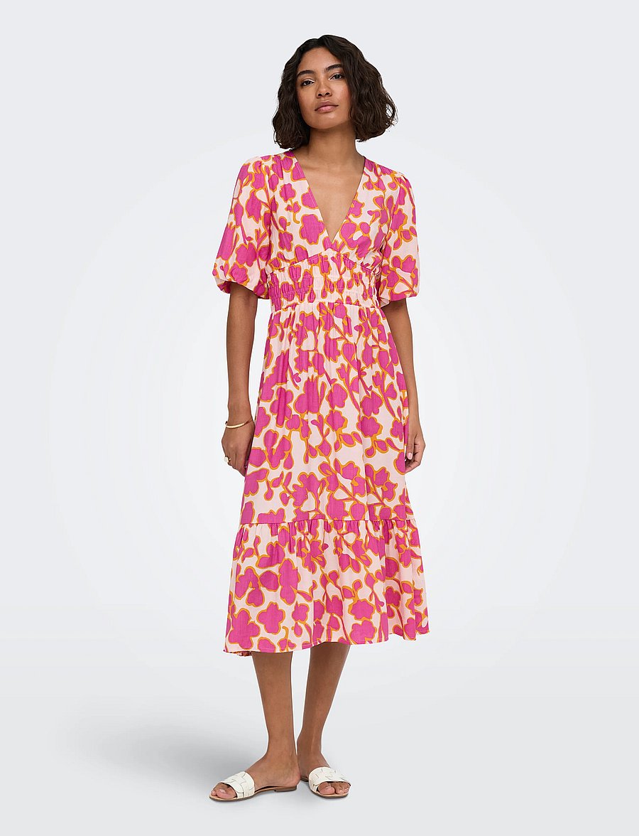 ONLY - ONLAURI MIKASI S/S MIDI DRESS WVV EX - midi kjoler - cloud dancer - 0