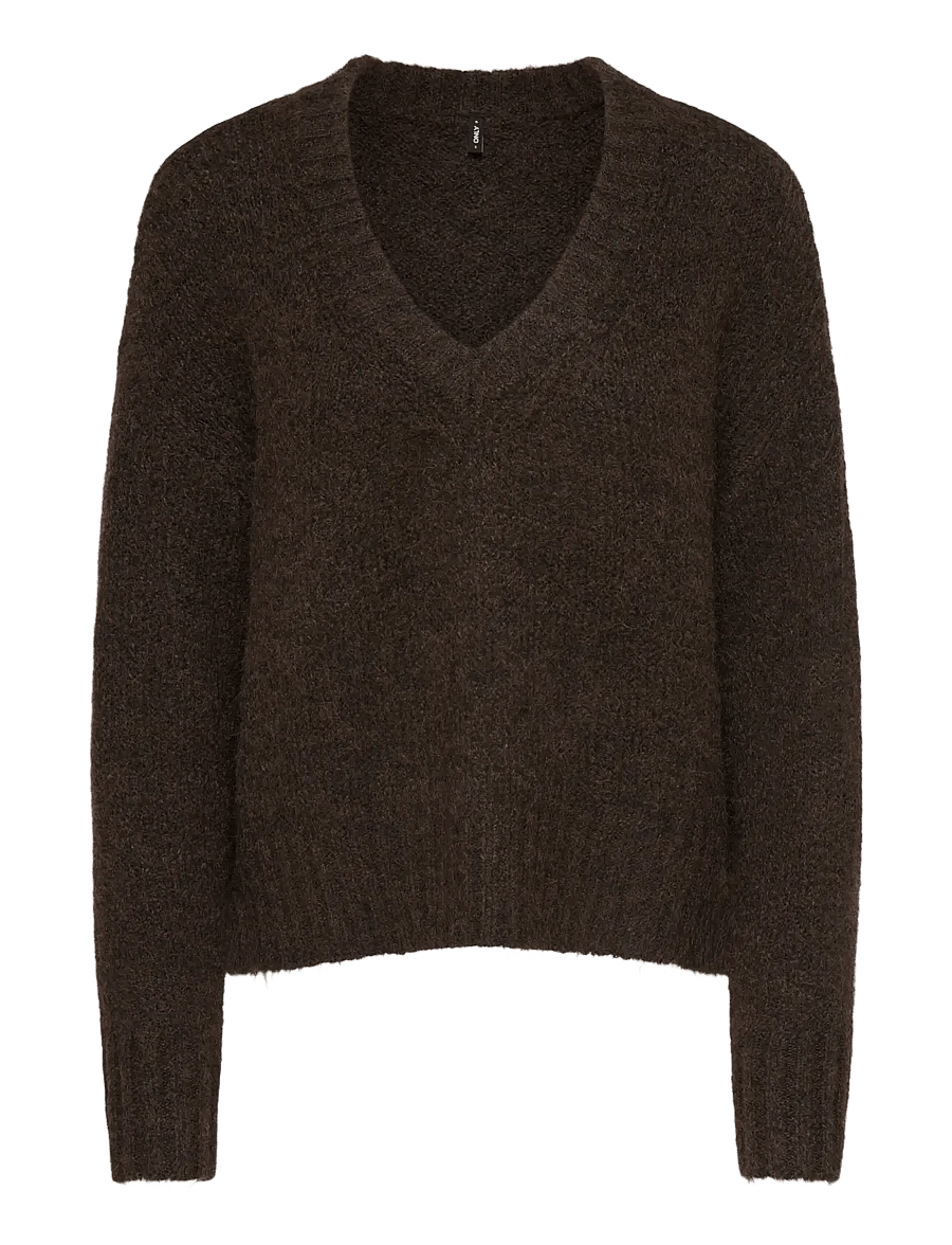 ONLY - ONLFIONA LS LOOSE V-NECK KNT - coffee bean - 1
