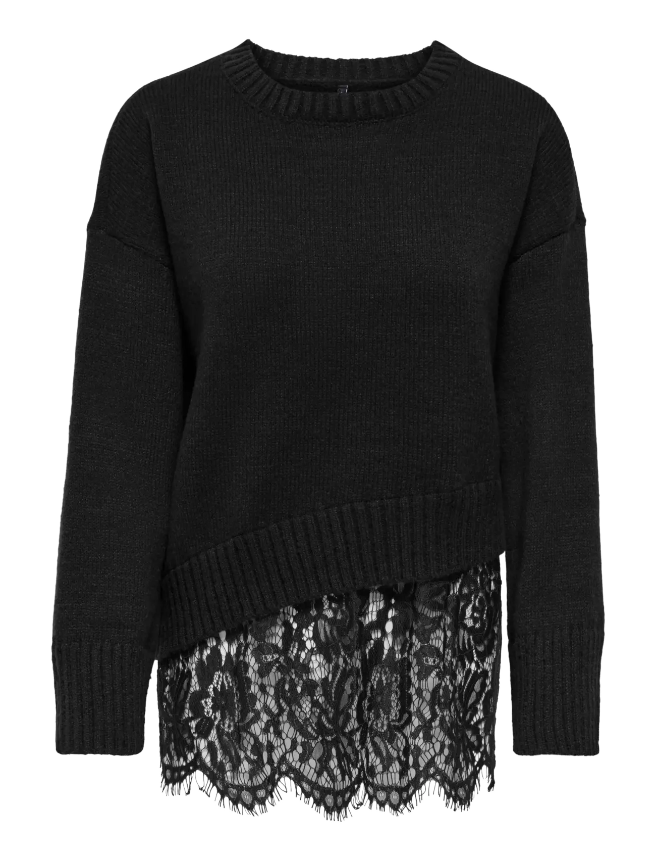 ONLY ONLEVIE LS LACE MIX O-NECK KNT - Only - BLACK / black