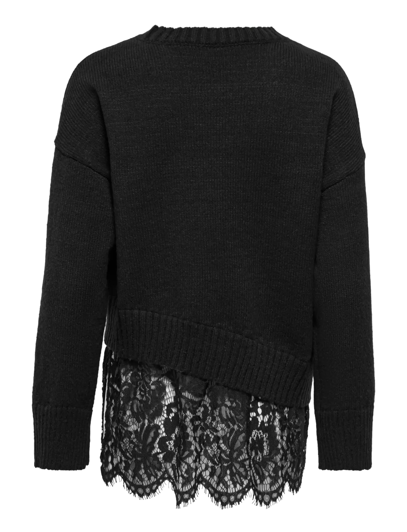 ONLY - ONLEVIE LS LACE MIX O-NECK KNT - stickade tröjor - black - 1