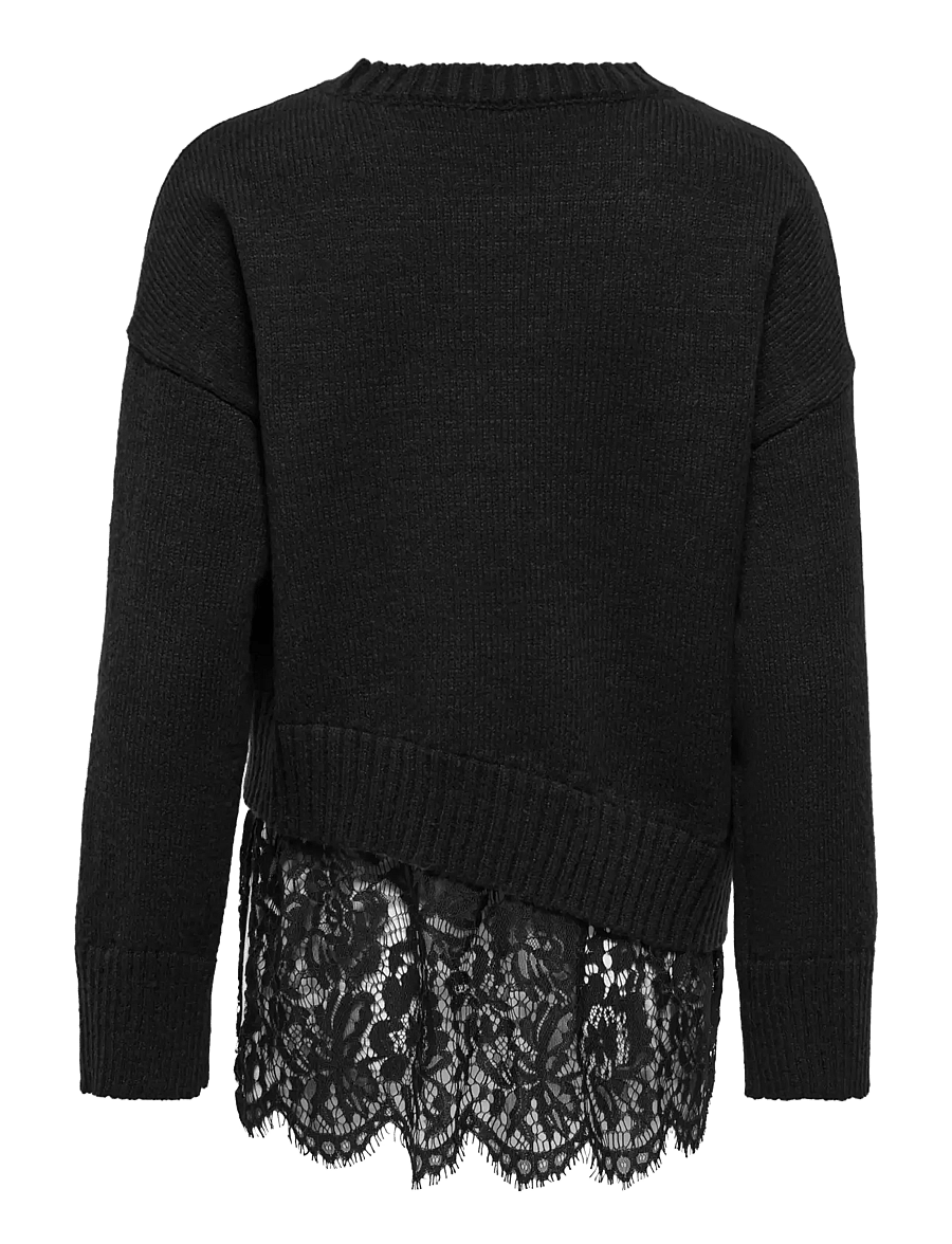 ONLY - ONLEVIE LS LACE MIX O-NECK KNT - stickade tröjor - black - 1