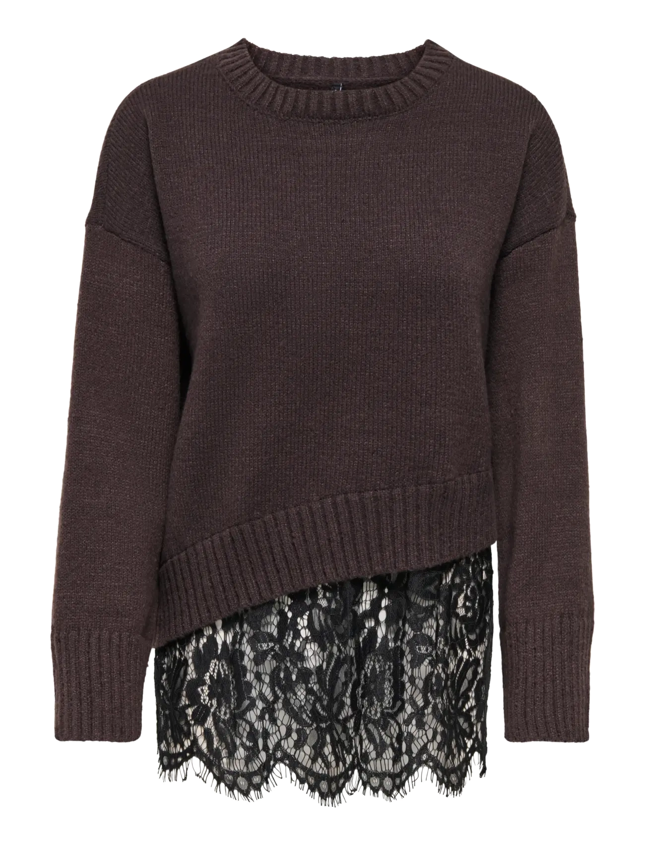 ONLY ONLEVIE LS LACE MIX O-NECK KNT - Only - COFFEE BEAN / brown
