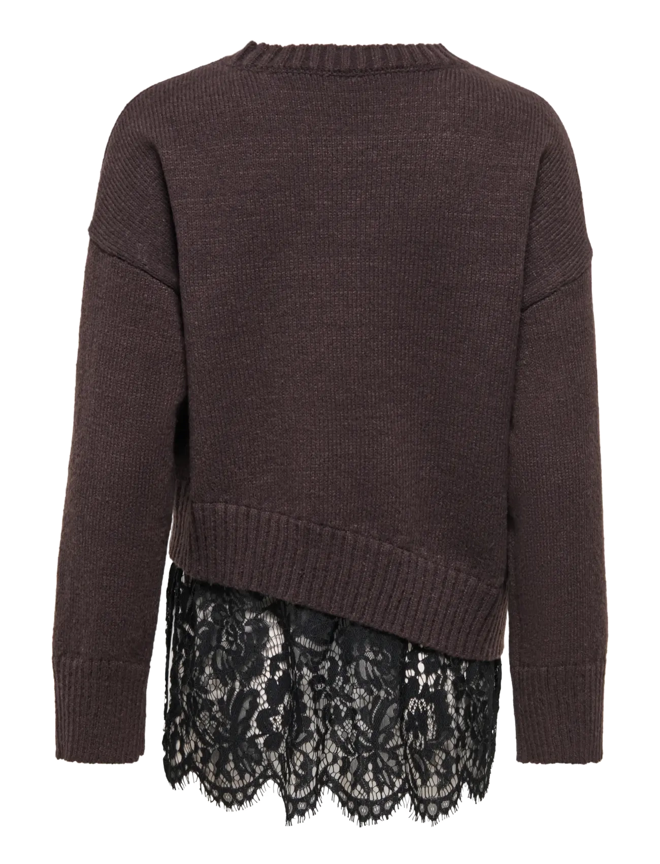 ONLY - ONLEVIE LS LACE MIX O-NECK KNT - stickade tröjor - coffee bean - 2