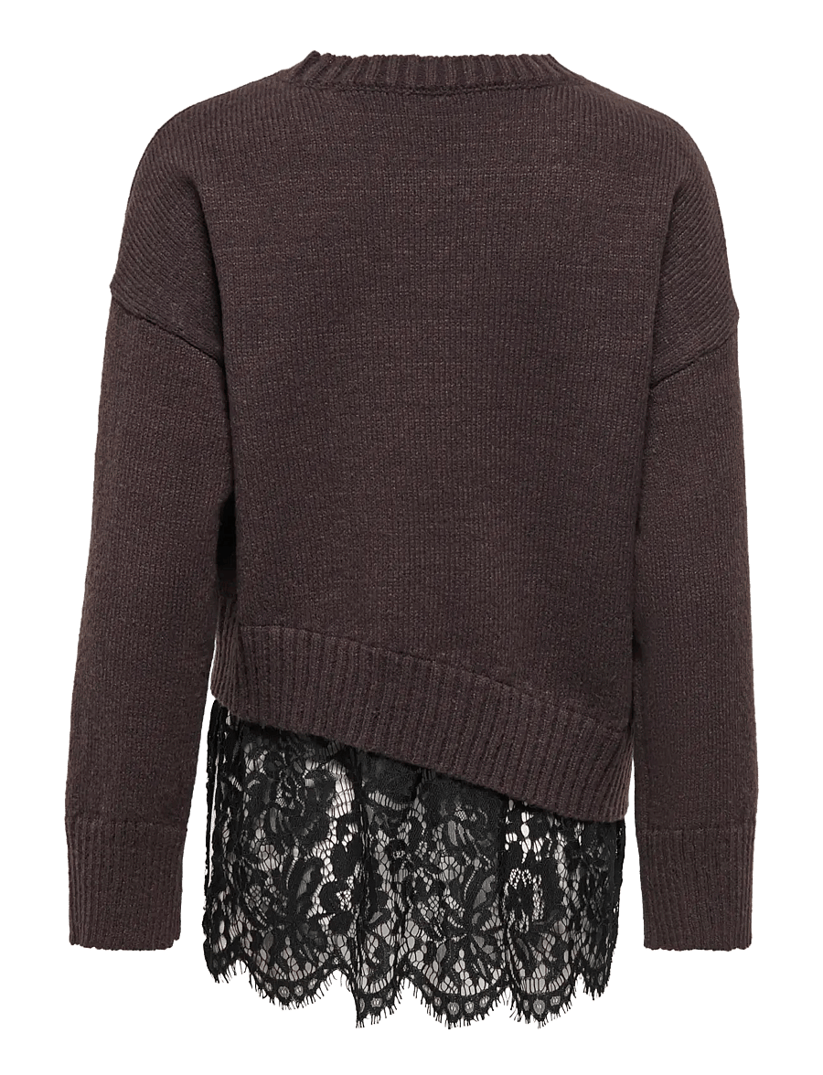 ONLY - ONLEVIE LS LACE MIX O-NECK KNT - stickade tröjor - coffee bean - 2