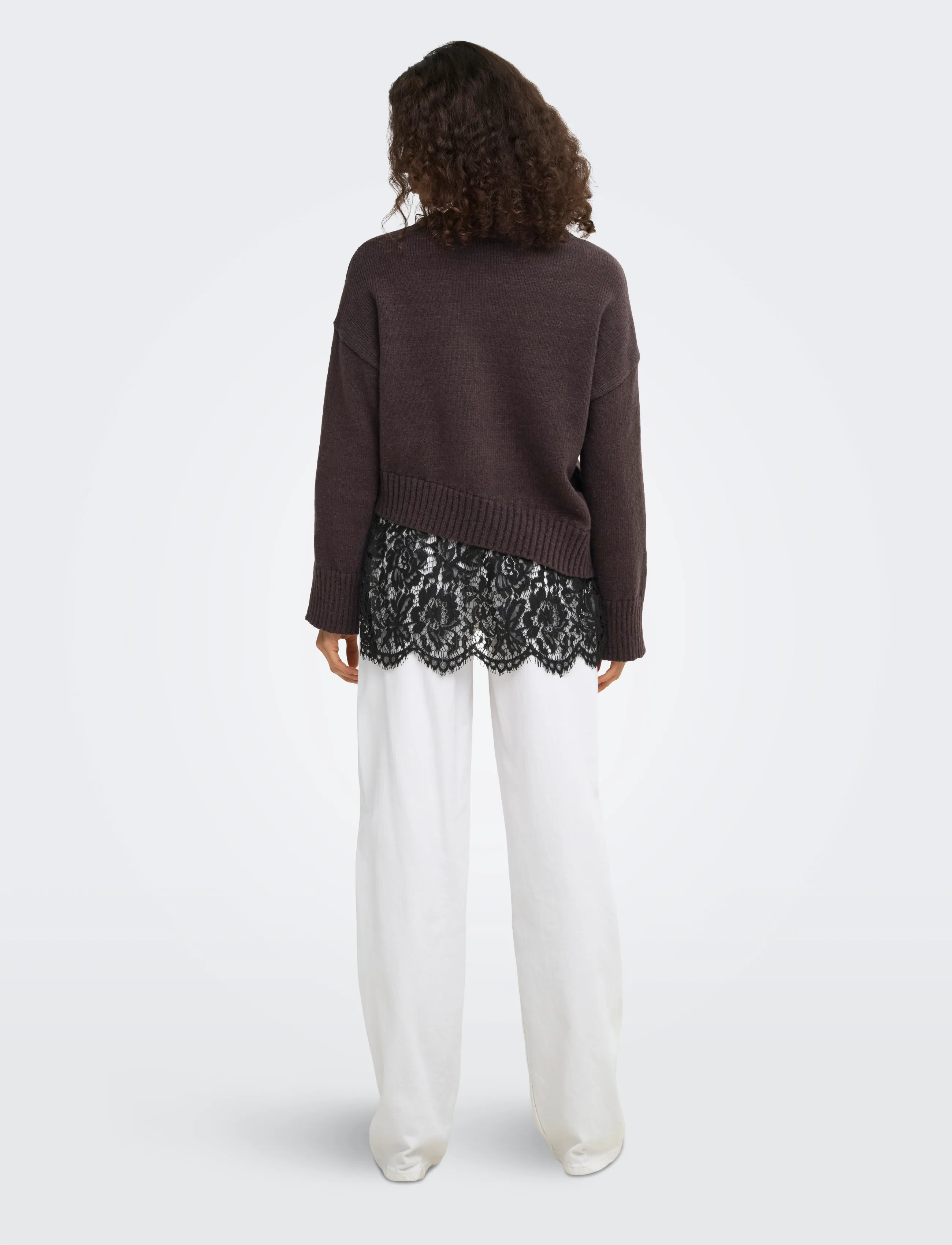 ONLY - ONLEVIE LS LACE MIX O-NECK KNT - stickade tröjor - coffee bean - 3