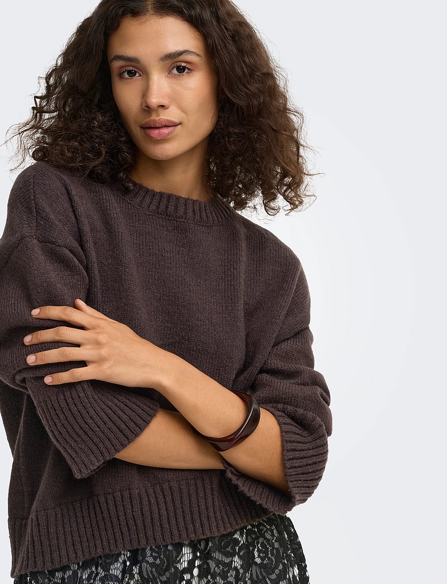 ONLY - ONLEVIE LS LACE MIX O-NECK KNT - stickade tröjor - coffee bean - 5