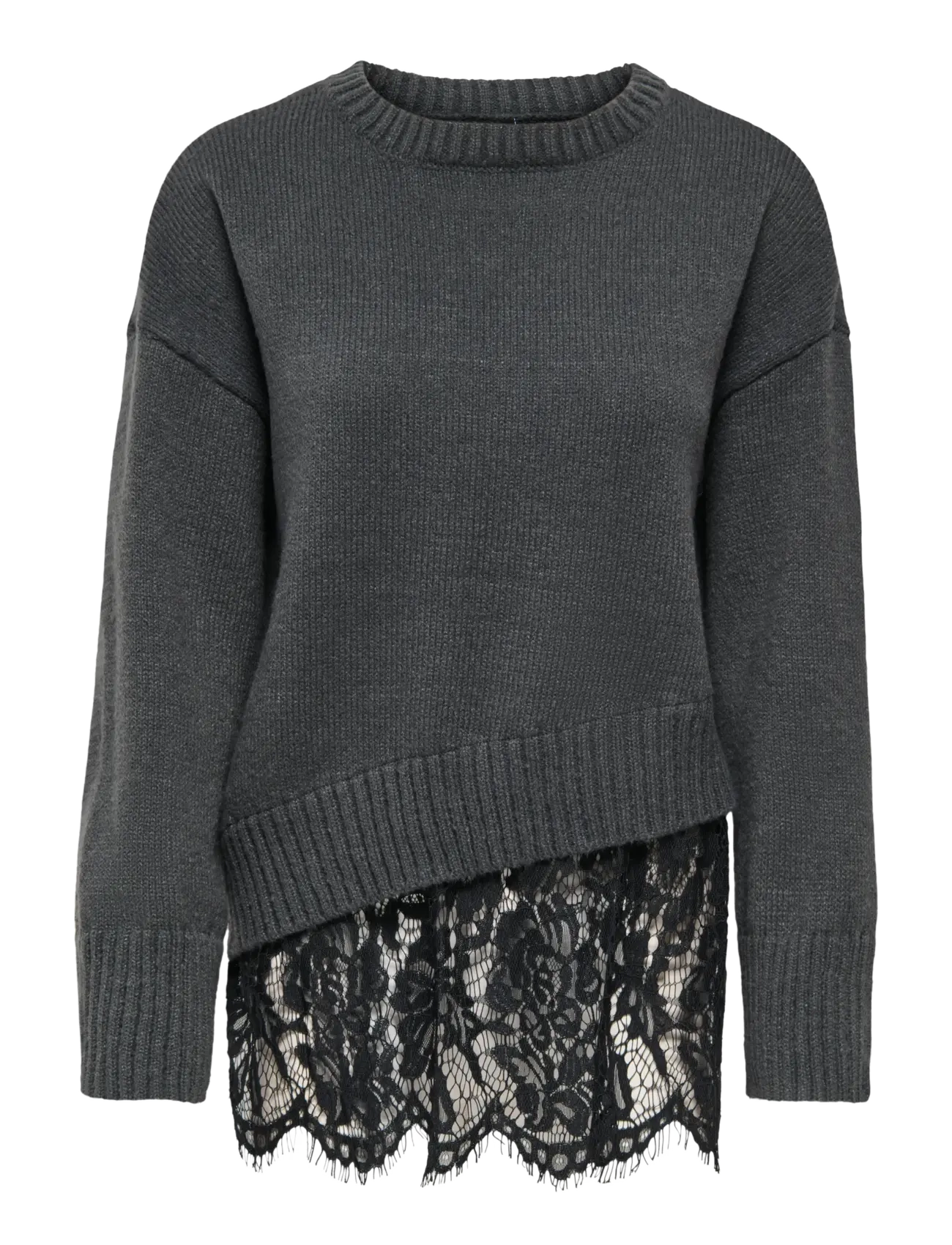 ONLY ONLEVIE LS LACE MIX O-NECK KNT - Only - DARK GREY MELANGE / grey