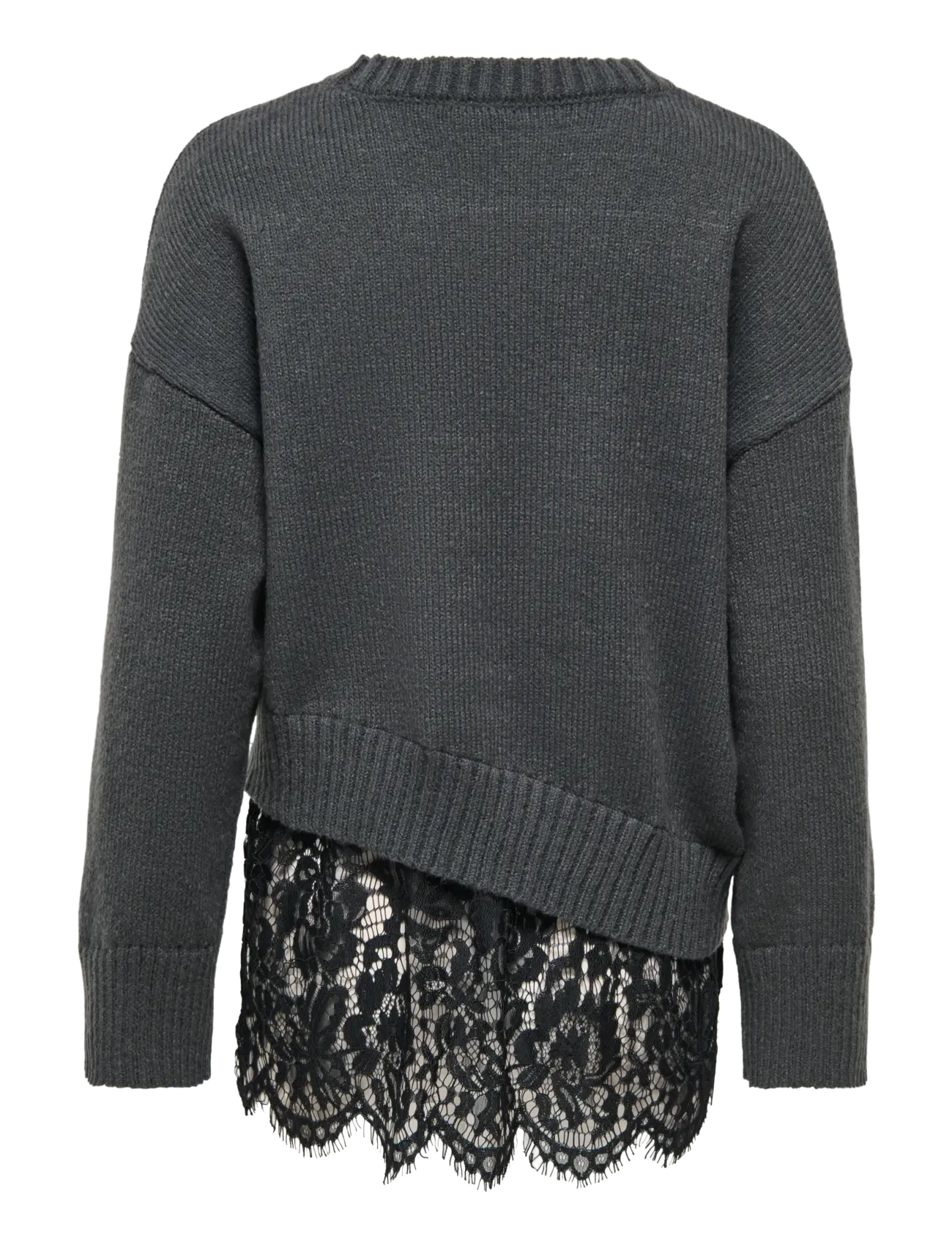 ONLY - ONLEVIE LS LACE MIX O-NECK KNT - stickade tröjor - dark grey melange - 2