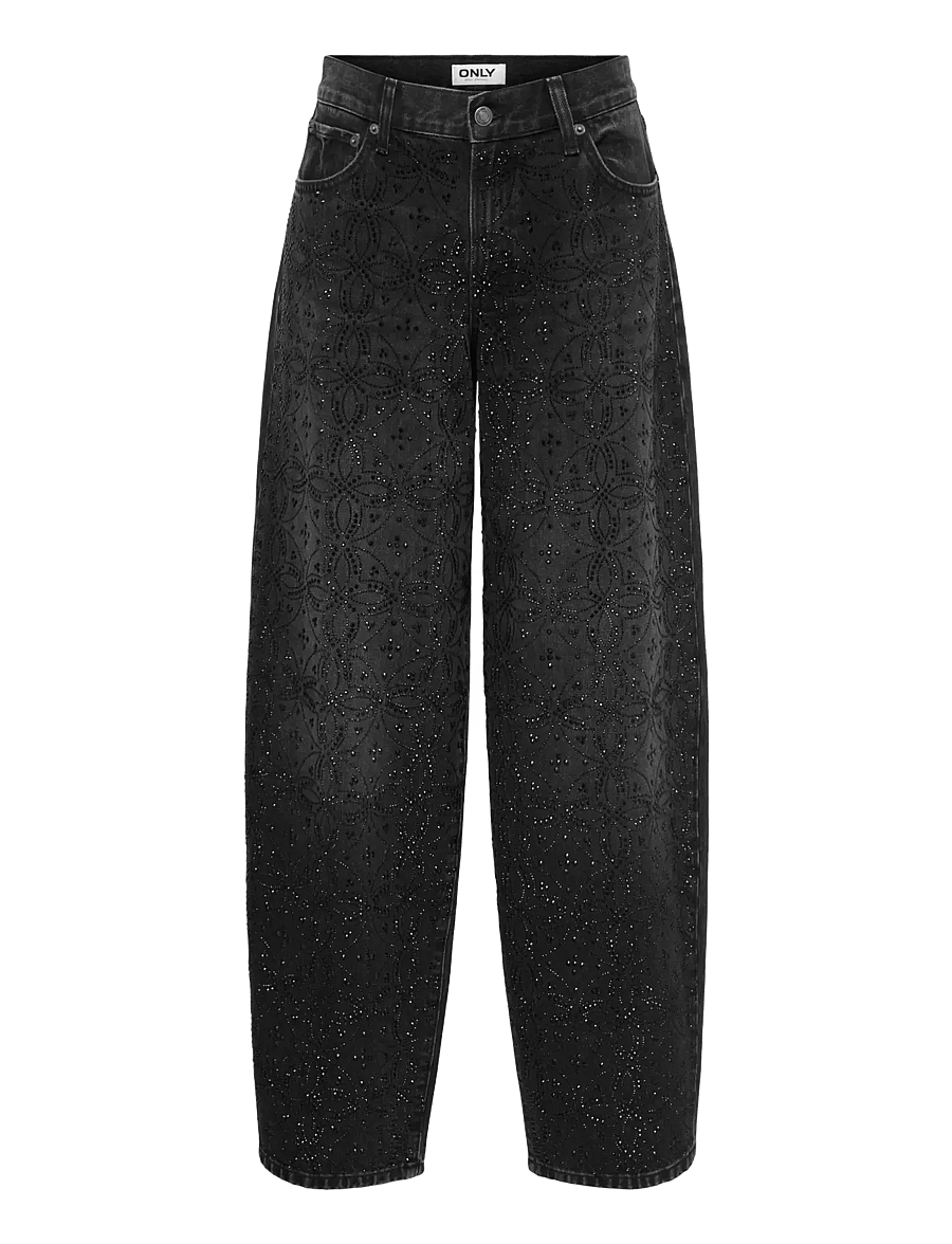 ONLY - ONLGIANNA MW STR RHINESTONE DNM DOT - igapäevane stiil - washed black - 0