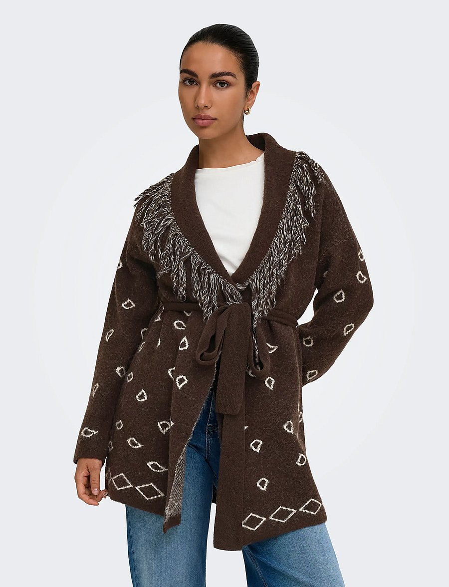 ONLY - ONLNEW MYRA LS FRINGE CARDIGAN CS KNT - koftor - coffee bean - 0