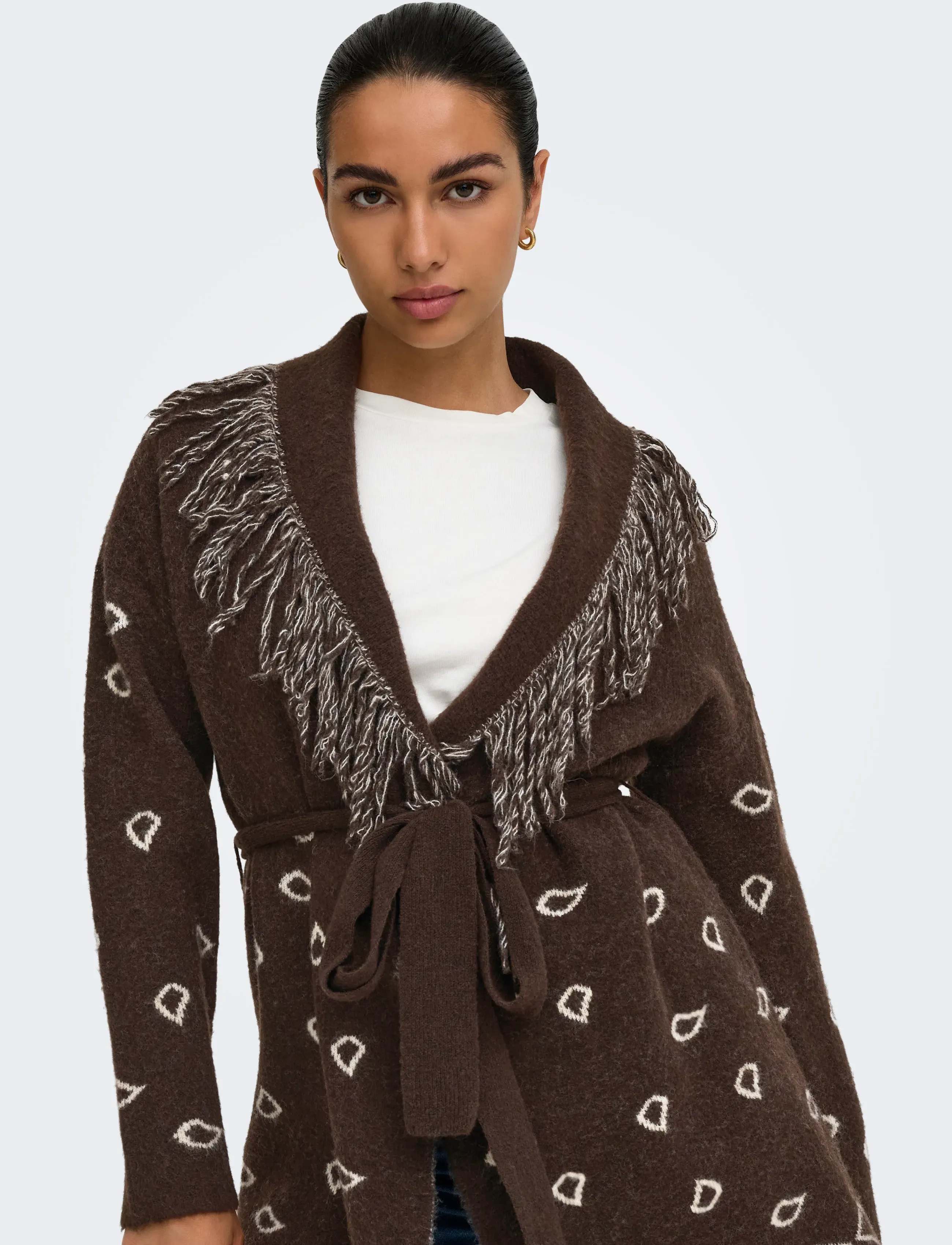 ONLY ONLNEW MYRA LS FRINGE CARDIGAN CS KNT - Sünnipäev - COFFEE BEAN / brown