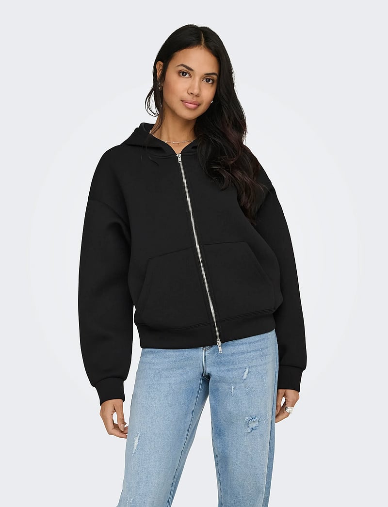 ONLY - ONLNAOMI L/S TWO-WAY ZIP HOODIE SWT NOOS - kapuzenpullover - black - 0