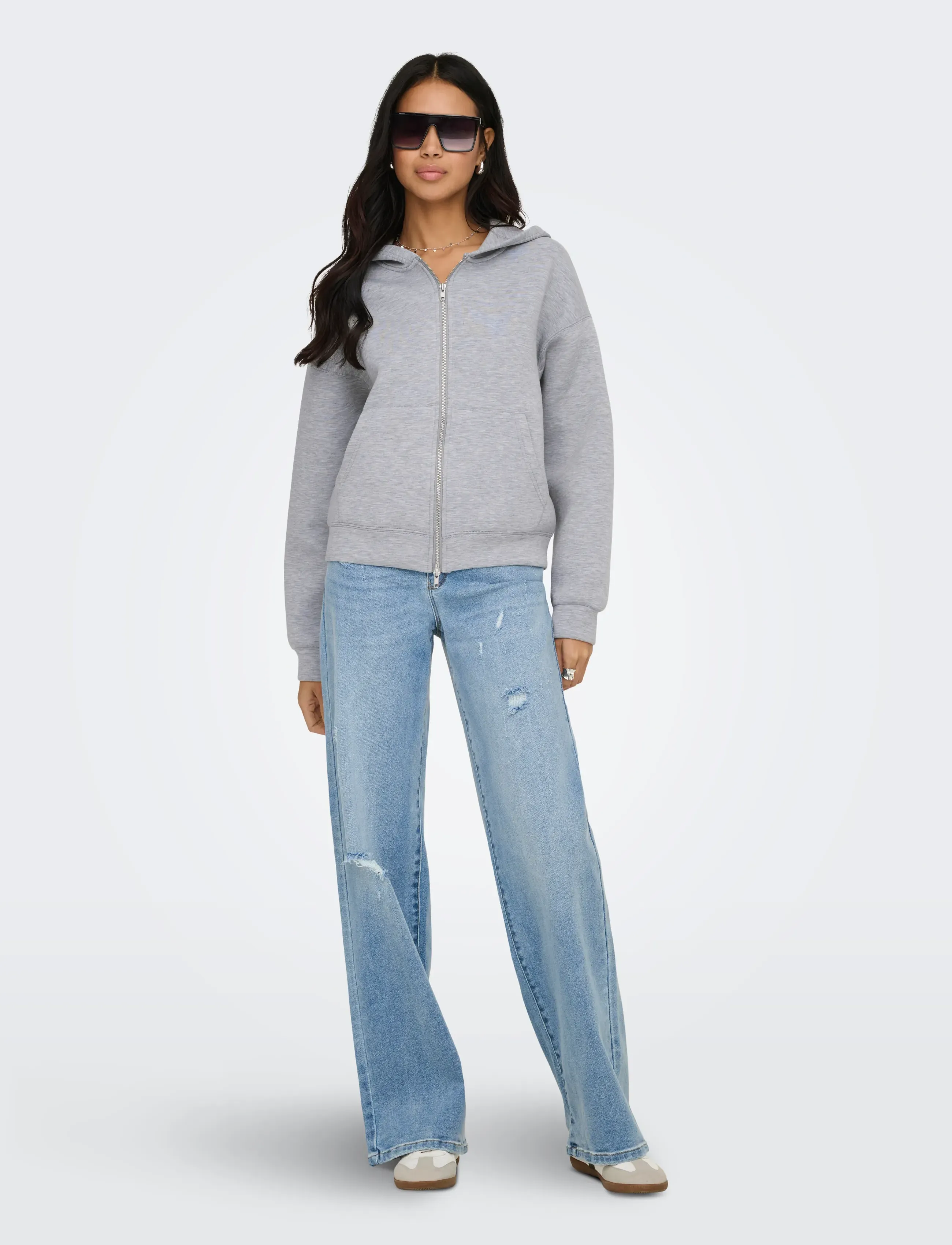 ONLY - ONLNAOMI L/S TWO-WAY ZIP HOODIE SWT NOOS - hættetrøjer - light grey melange - 4