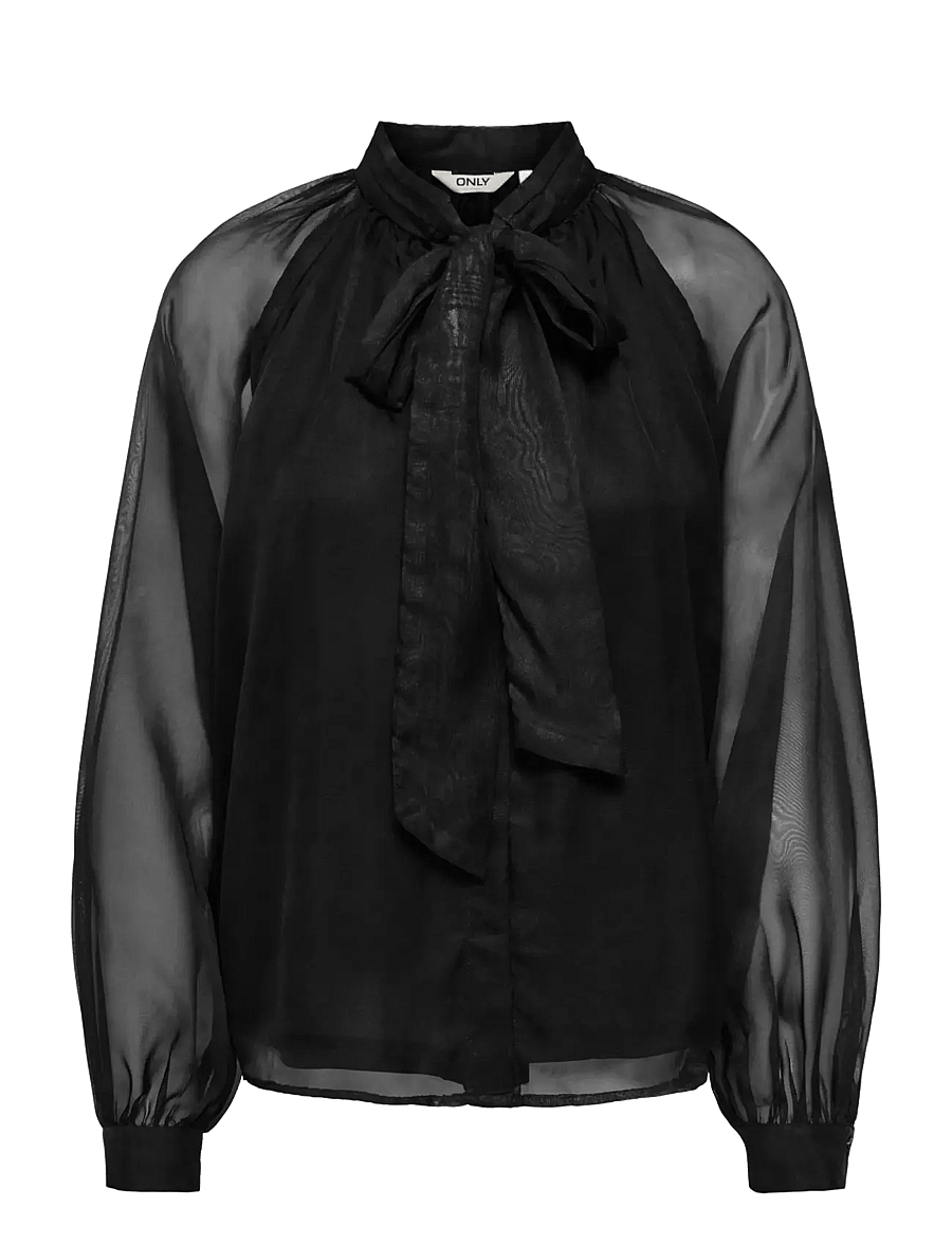 ONLY - ONLLUMERIA L/S TIE BLOUSE WVN - black - 0