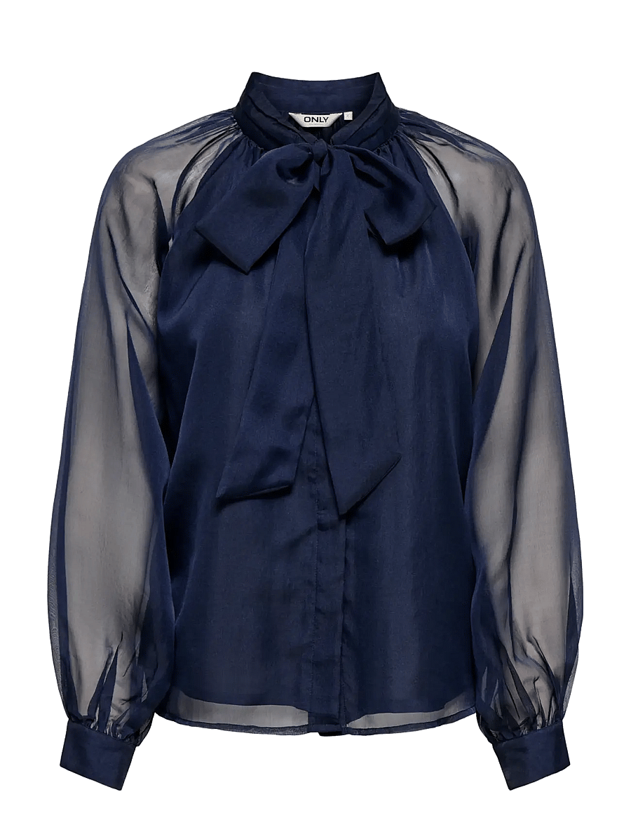 ONLY - ONLLUMERIA L/S TIE BLOUSE WVN - långärmade blusar - navy blazer - 0