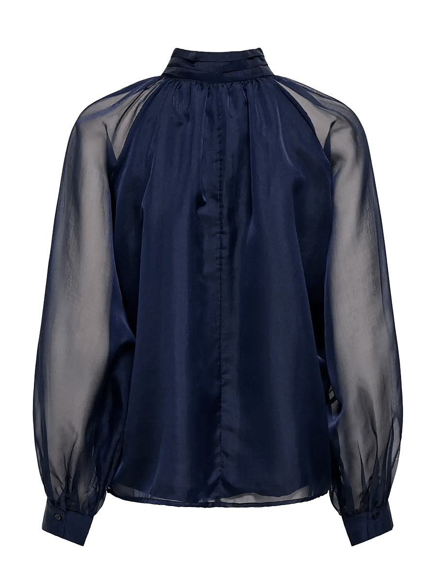 ONLY - ONLLUMERIA L/S TIE BLOUSE WVN - långärmade blusar - navy blazer - 1