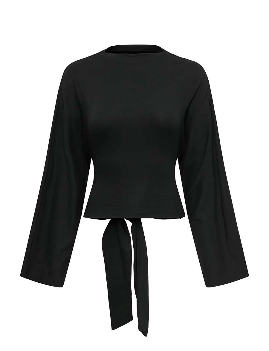 ONLY - ONLESTRID L/S TIE TOP JRS - langärmlige tops - black - 1