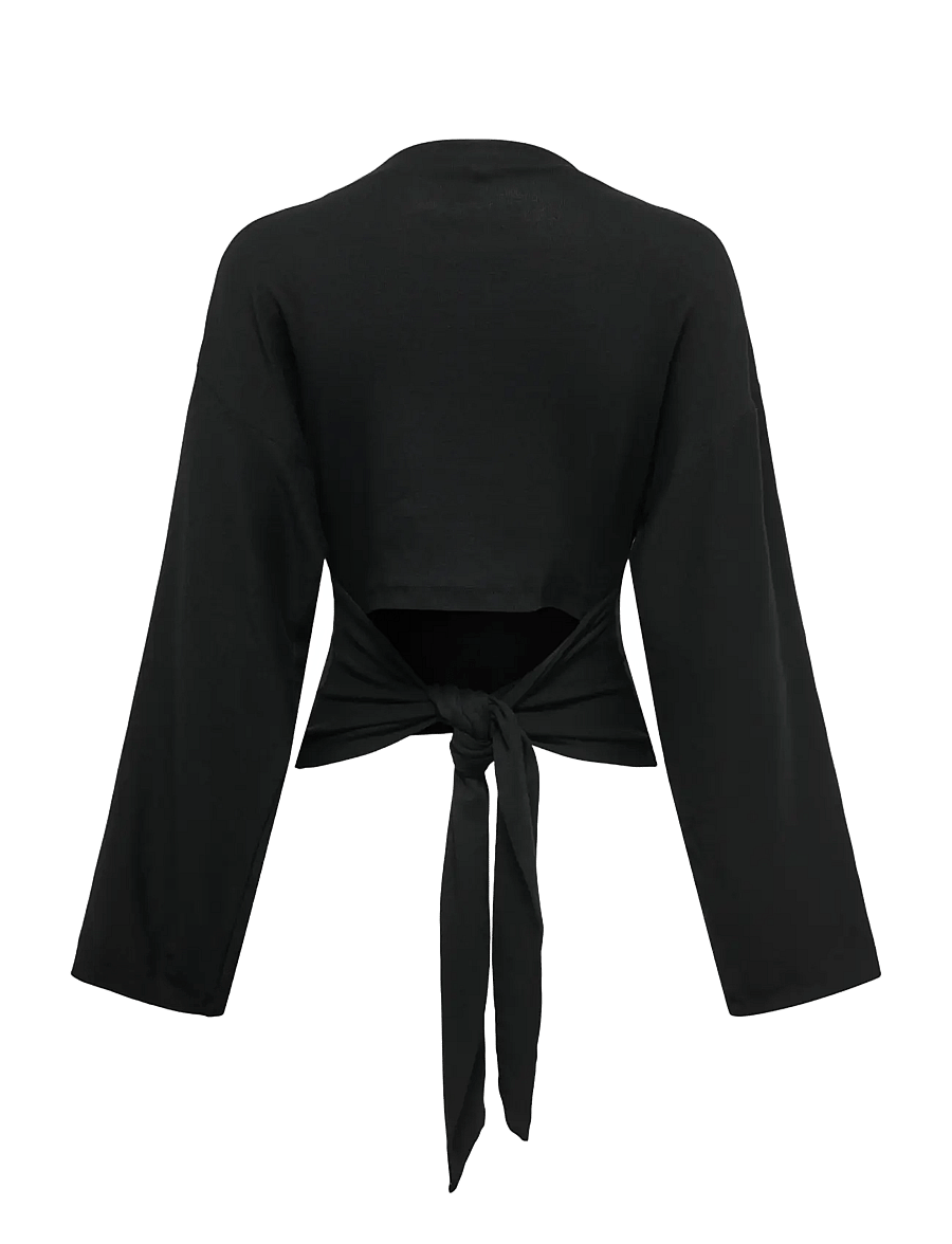 ONLY - ONLESTRID L/S TIE TOP JRS - langärmlige tops - black - 2