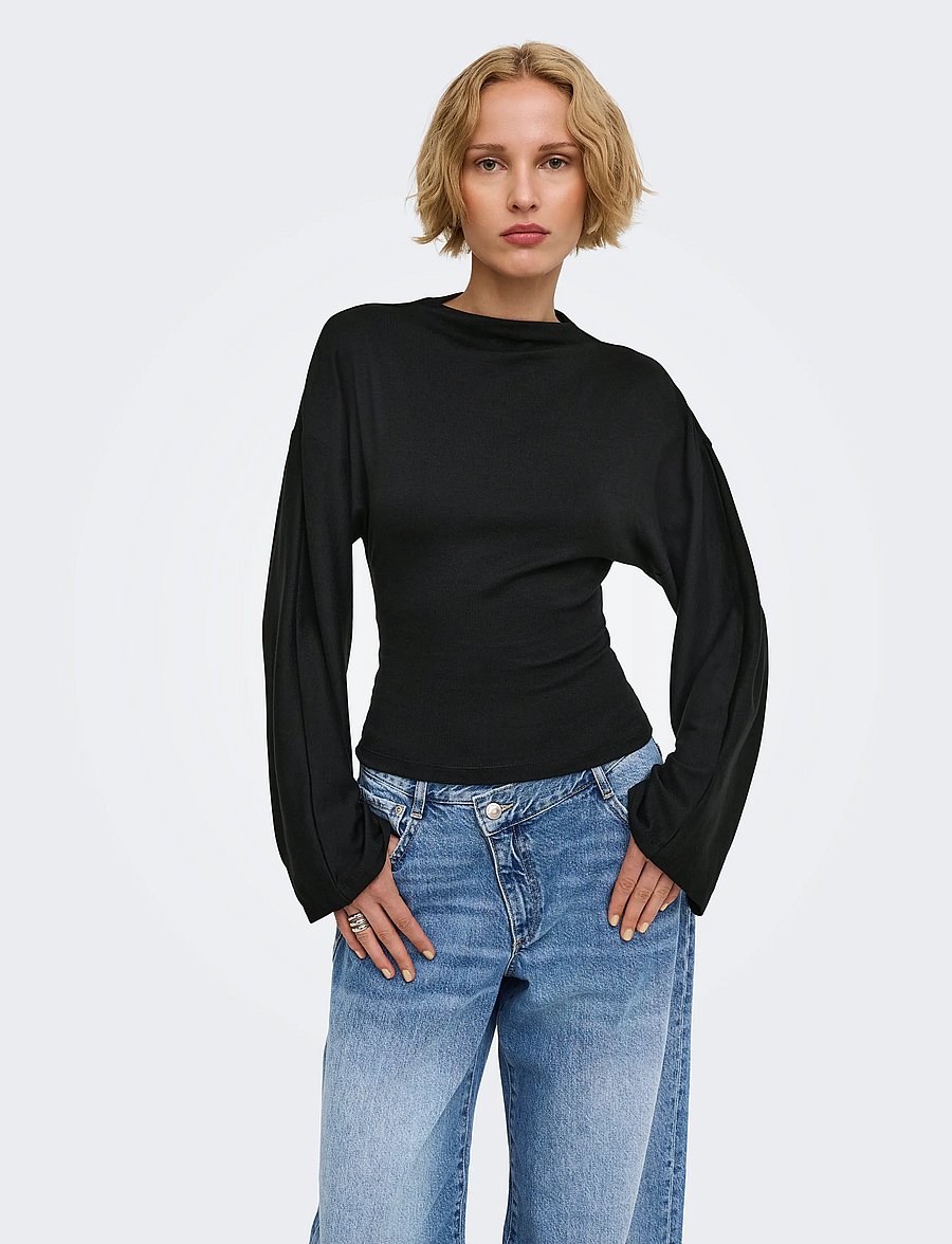 ONLY - ONLESTRID L/S TIE TOP JRS - langärmlige tops - black - 0