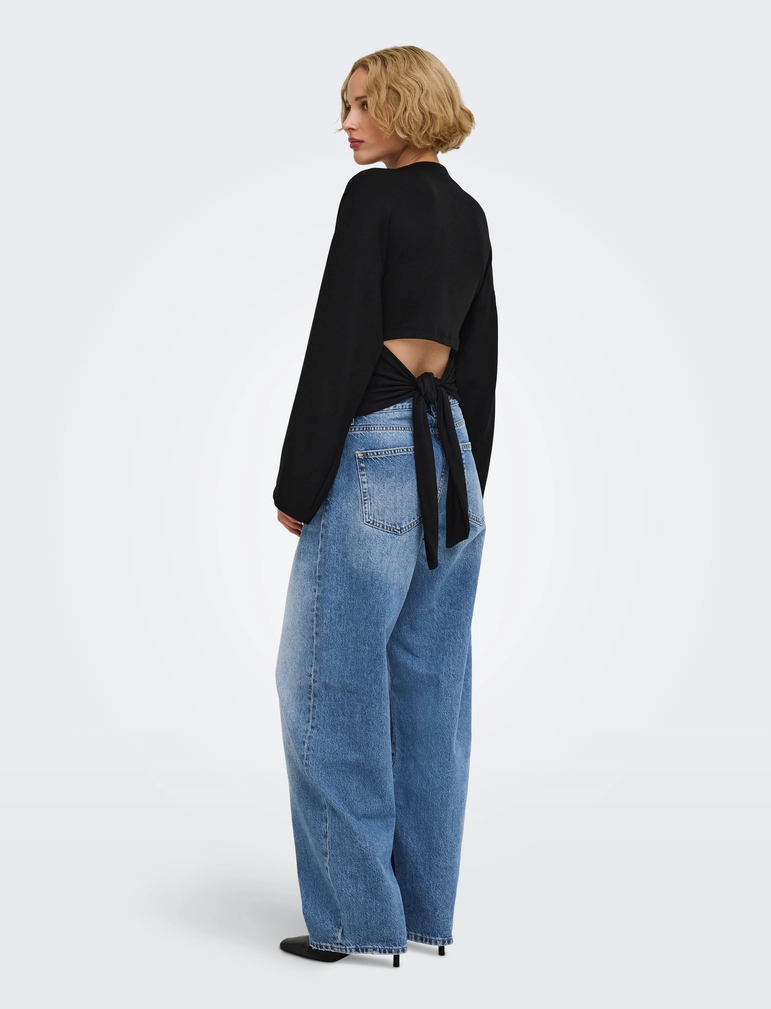 ONLY - ONLESTRID L/S TIE TOP JRS - långärmade toppar - black - 3