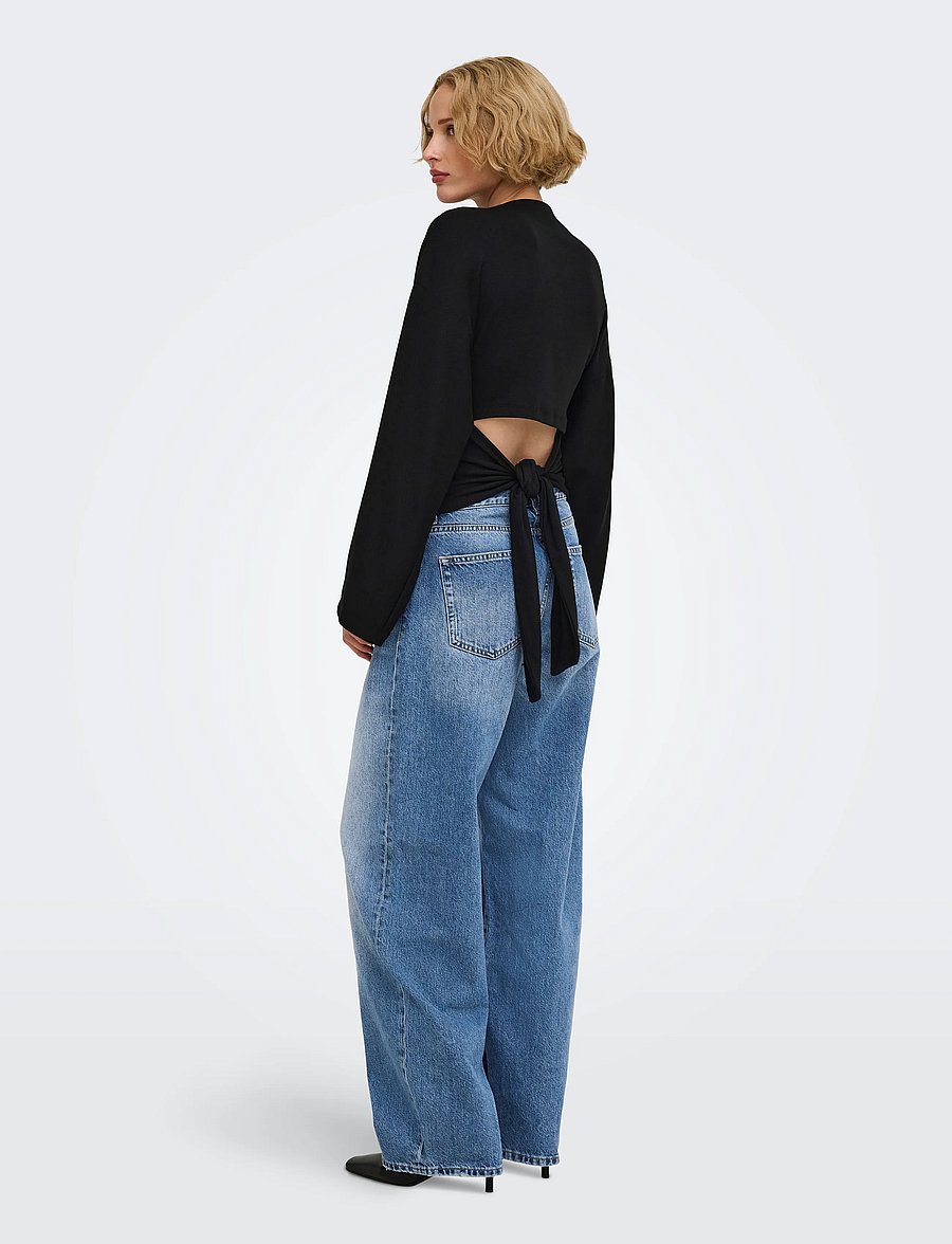 ONLY - ONLESTRID L/S TIE TOP JRS - langärmlige tops - black - 3