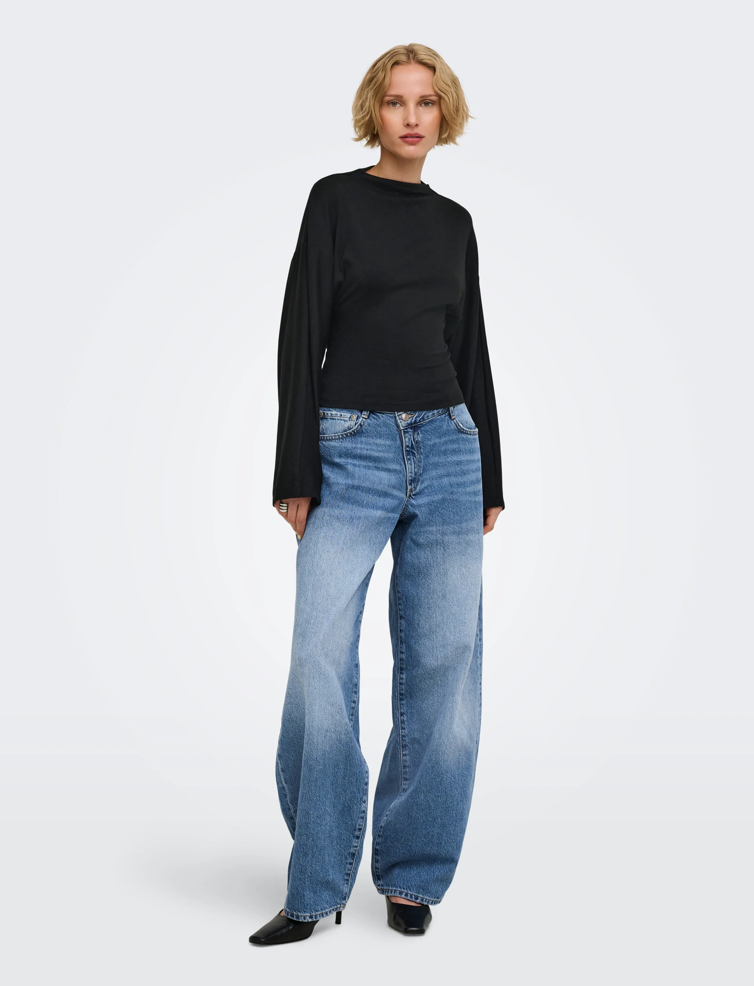 ONLY - ONLESTRID L/S TIE TOP JRS - långärmade toppar - black - 4