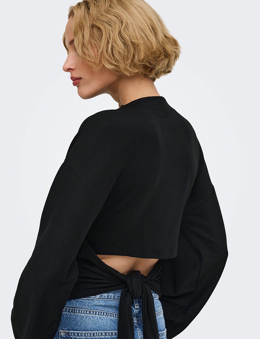 ONLY - ONLESTRID L/S TIE TOP JRS - langärmlige tops - black - 5